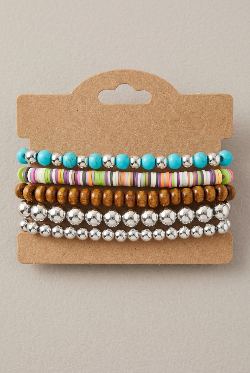 Western Turquoise & Multicolor Beaded Stretch Bracelet Set