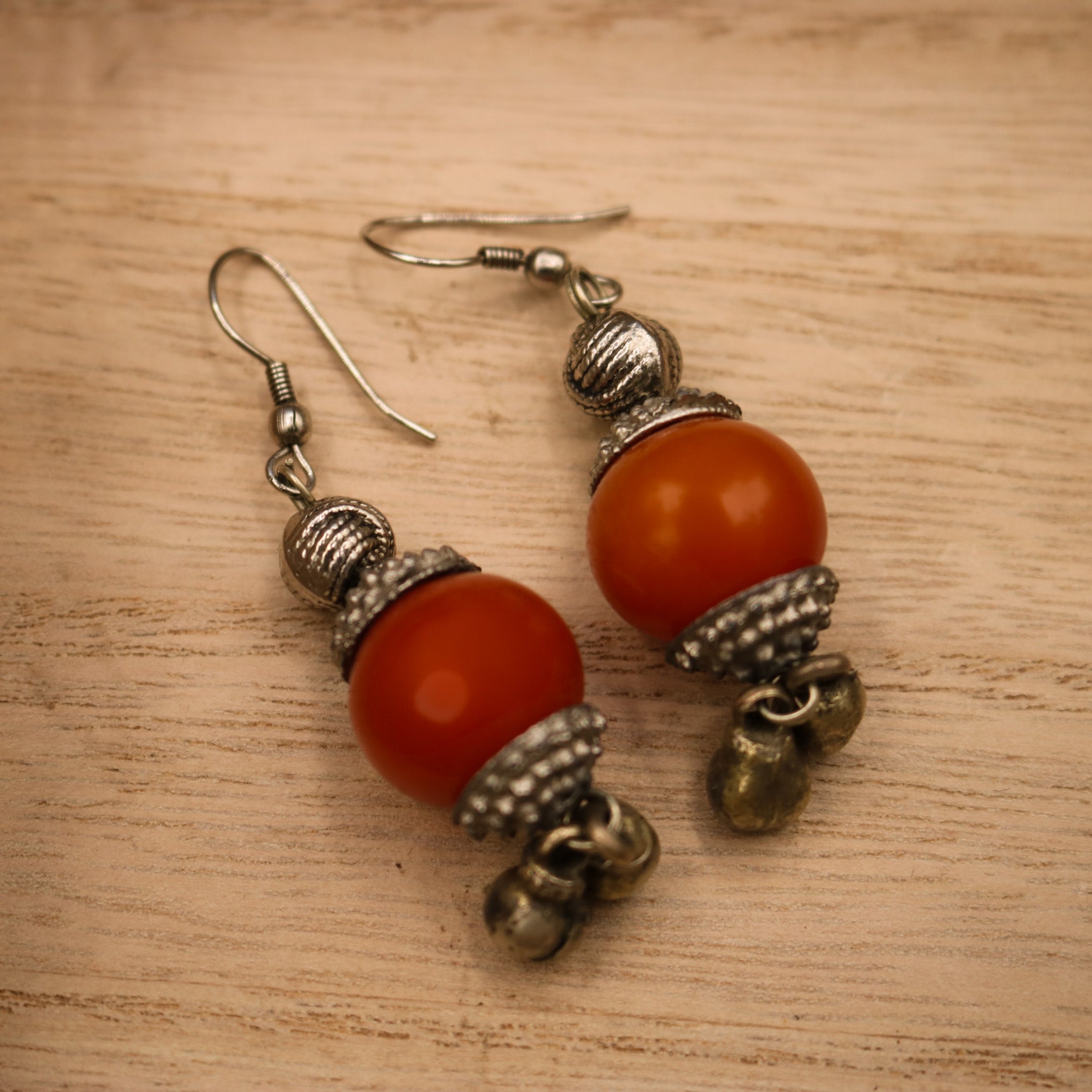 Handmade Orange Bead Dangle Earrings
