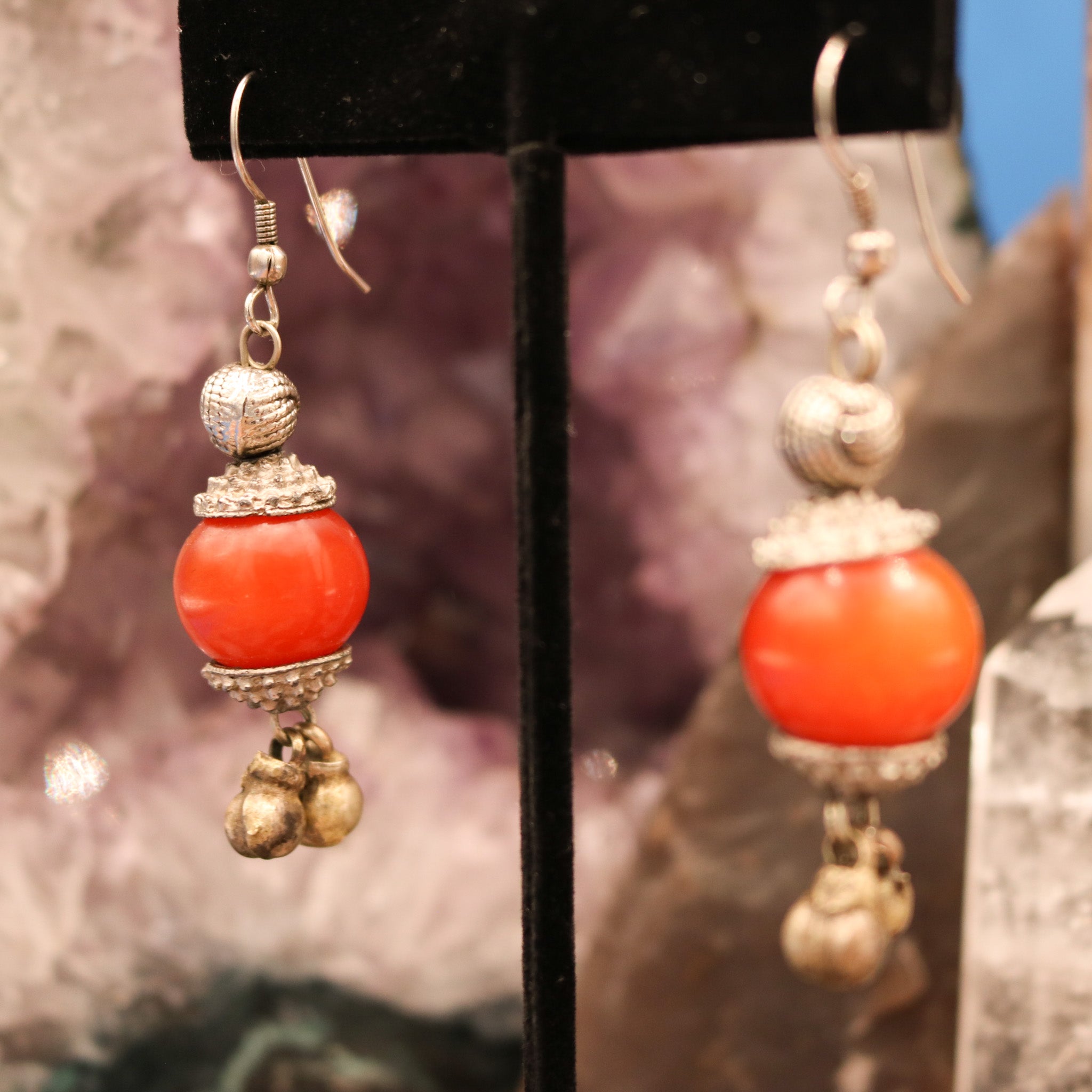 Handmade Orange Bead Dangle Earrings