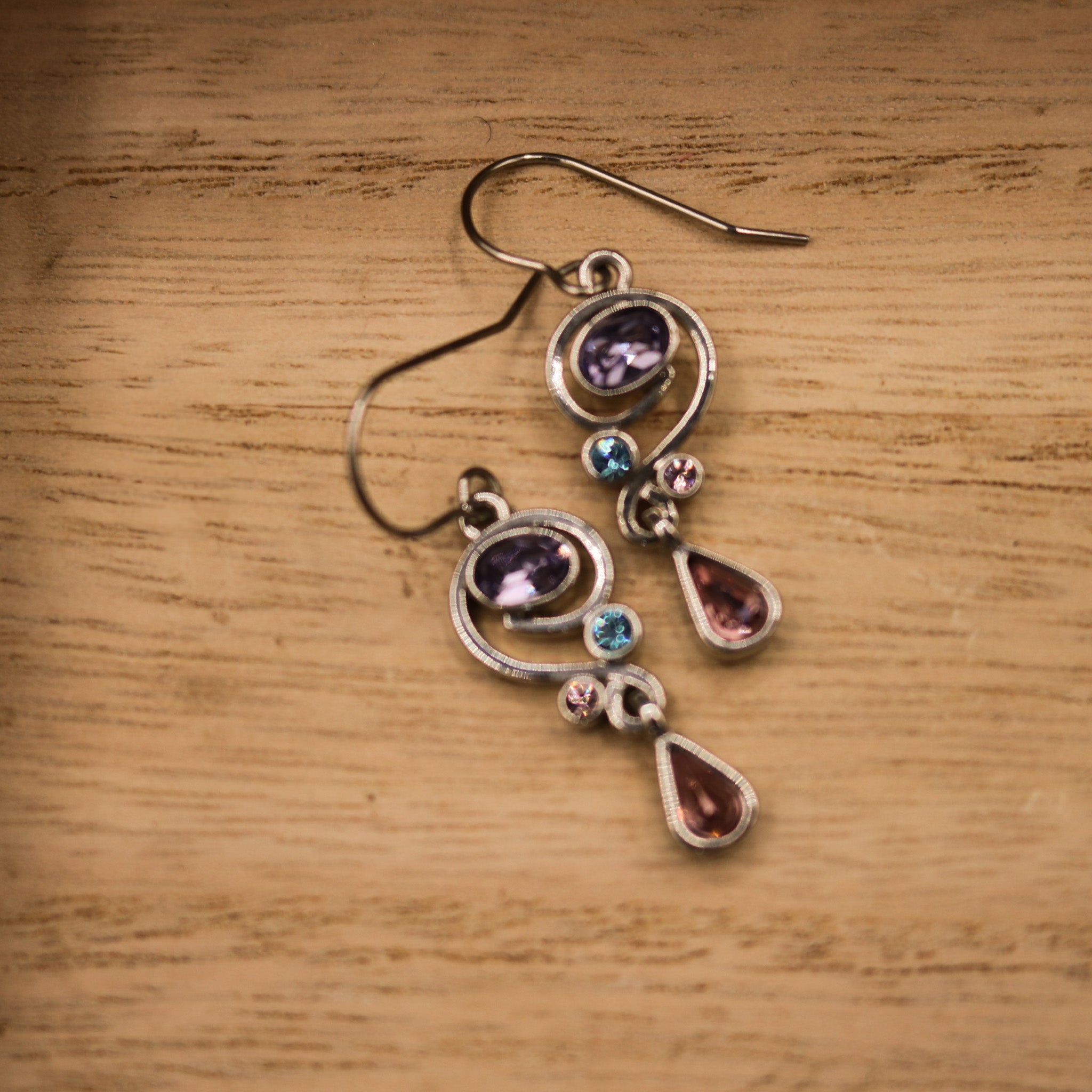 Elegant Pink and Purple Rhinestone Dangle Earrings