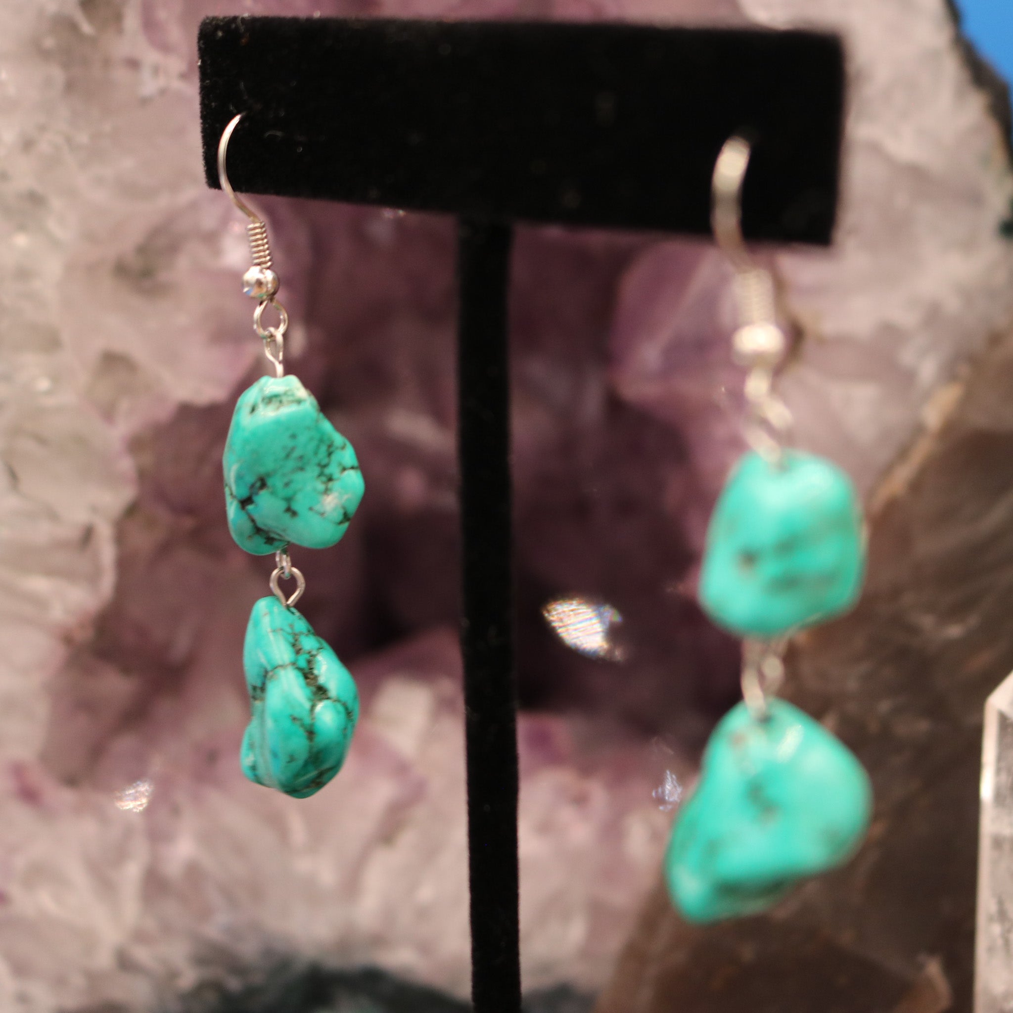 Boho Dangle Earrings Featuring Two Turquoise Colored Beads