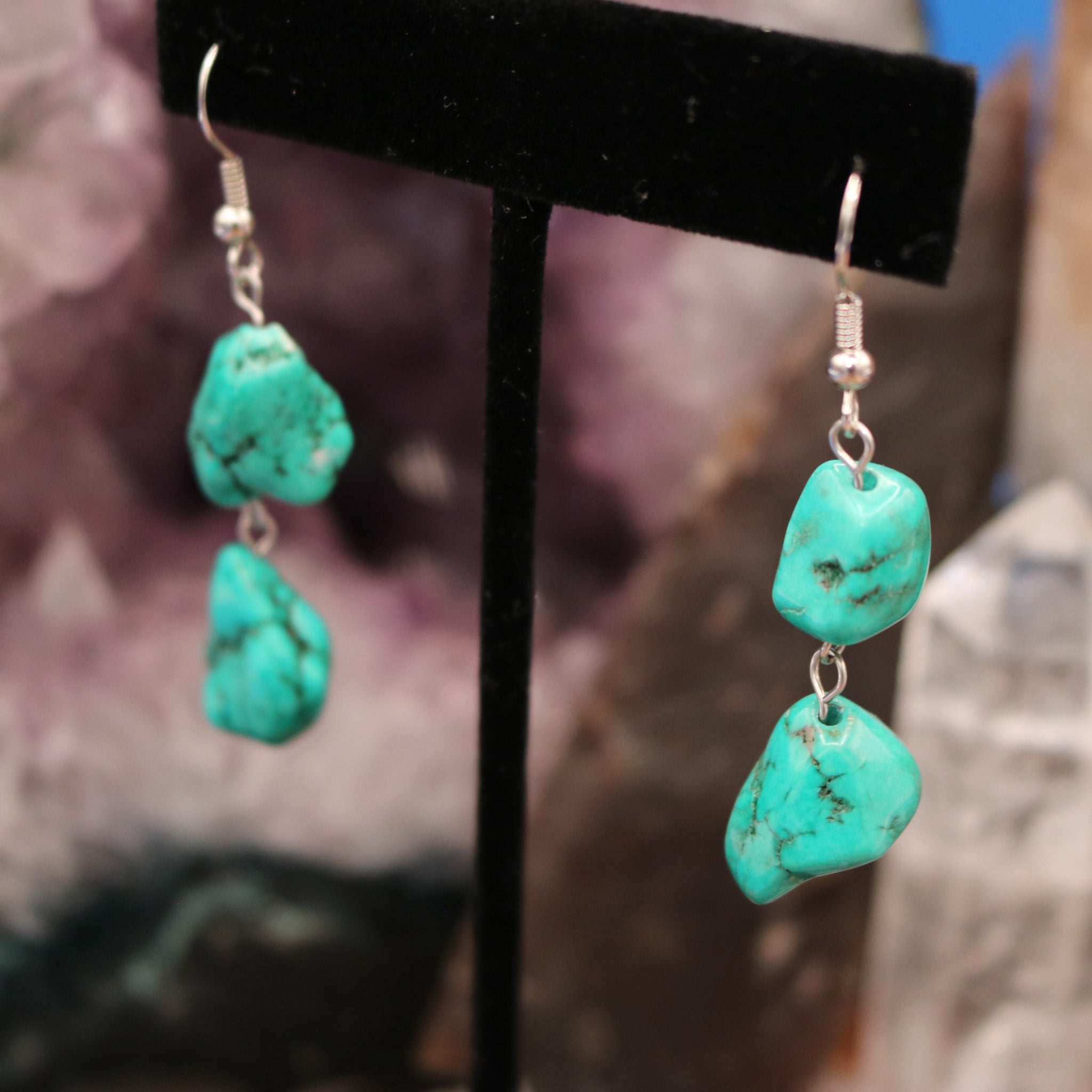 Boho Dangle Earrings Featuring Two Turquoise Colored Beads