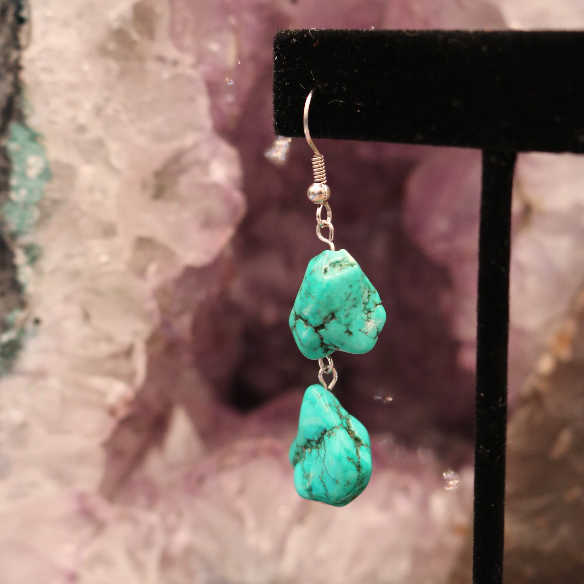 Boho Dangle Earrings Featuring Two Turquoise Colored Beads