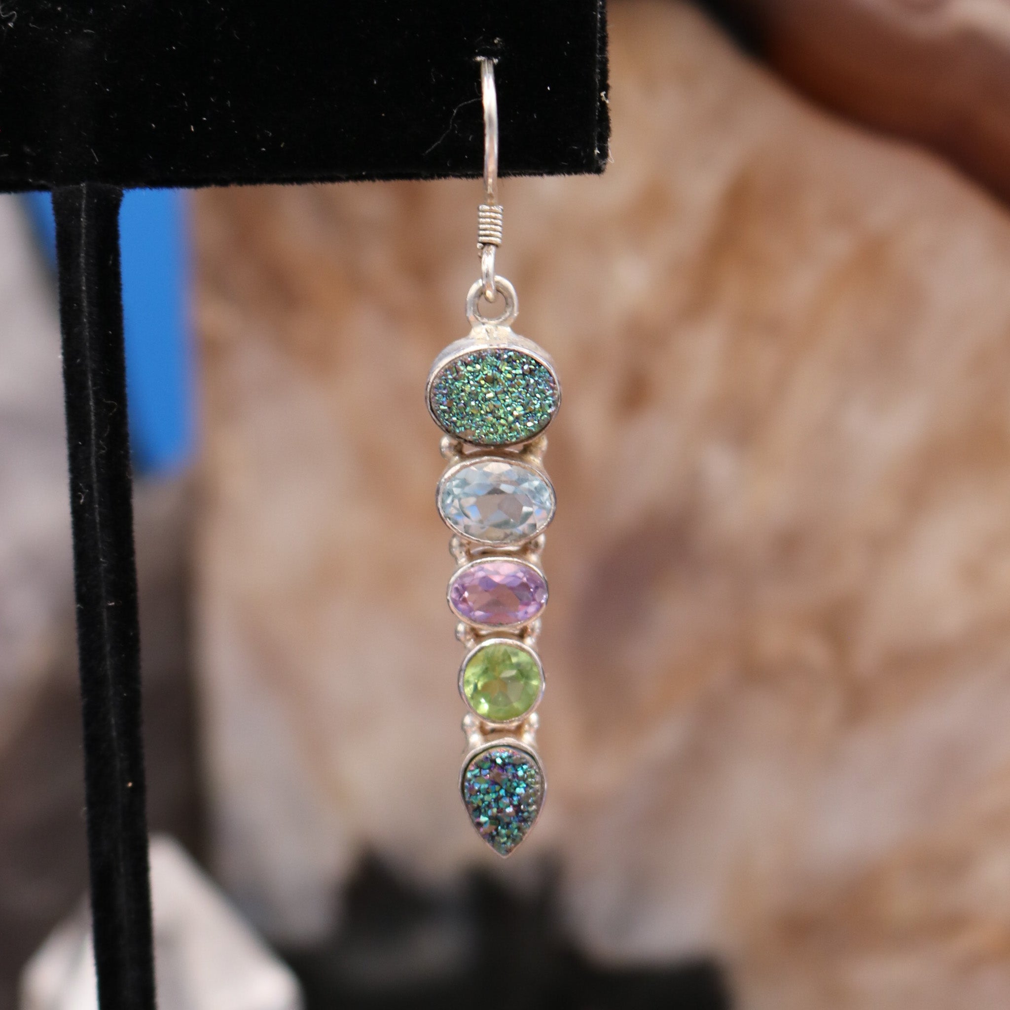 925 Silver Multicolored Stone Dangle Earrings