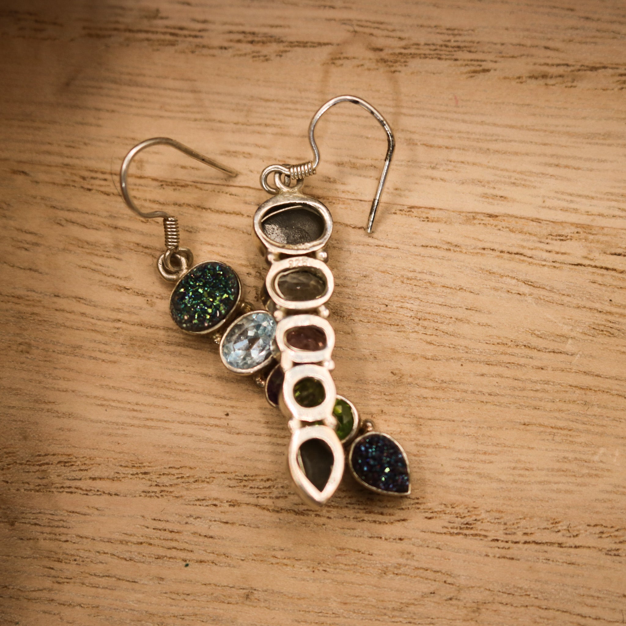 925 Silver Multicolored Stone Dangle Earrings