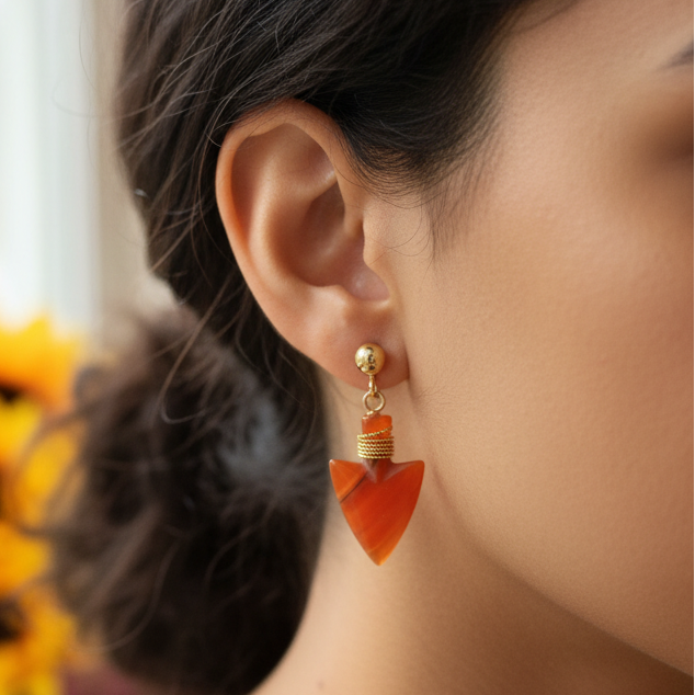 Carnelian Stone Arrowhead Dangle Earrings