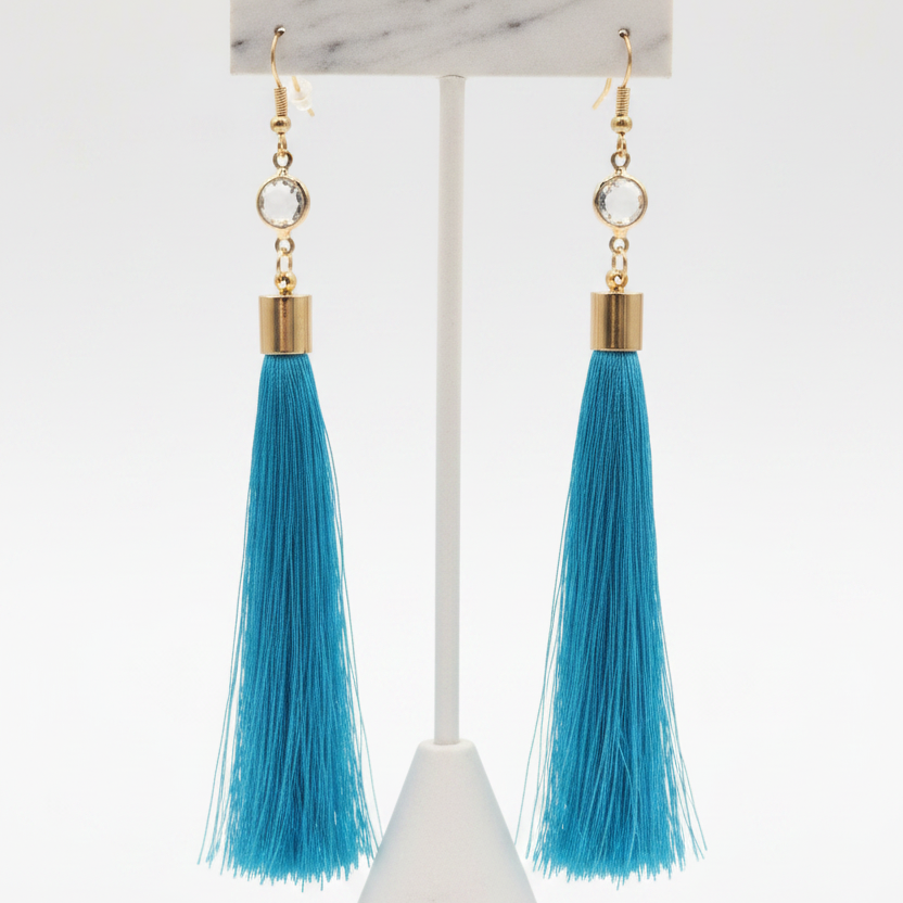 Wonderful Blue Fringe Dangle Earrings