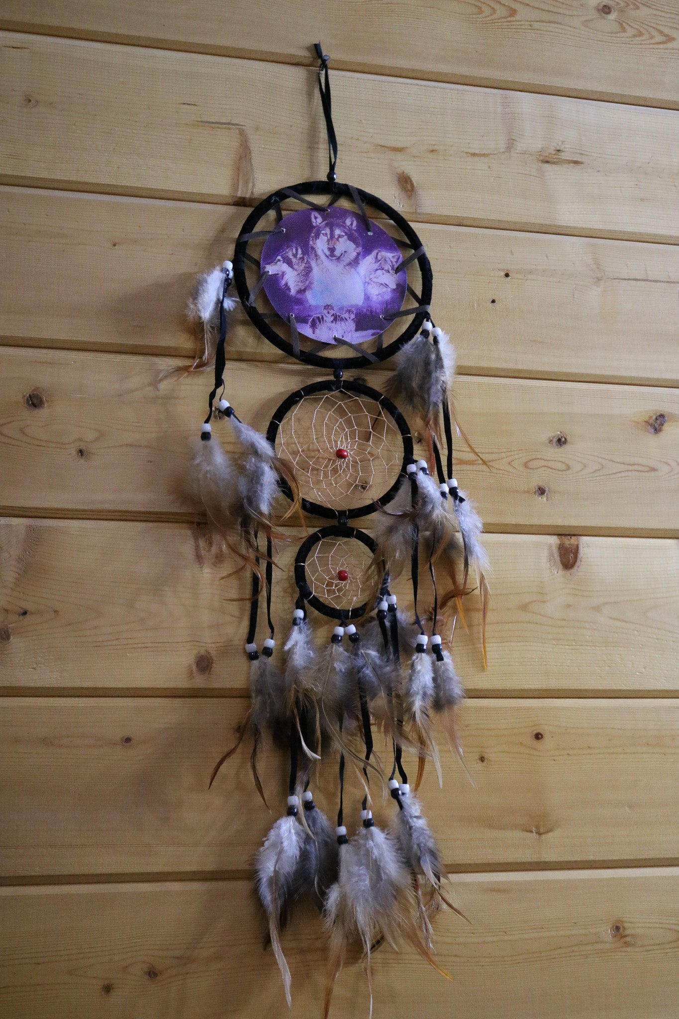 Boho Beaded Wolf Handmade Dream Catcher