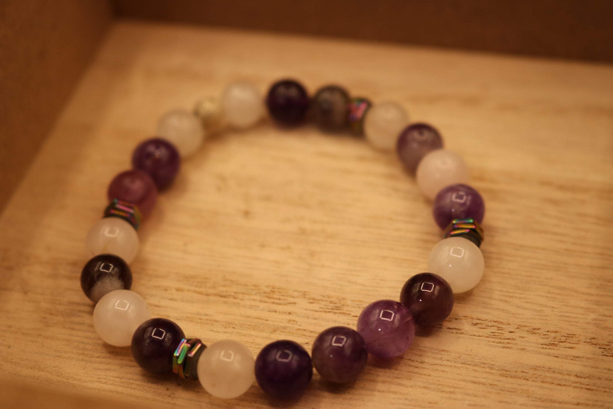 Rose Quartz and Amethyst Elastic Bracelet
