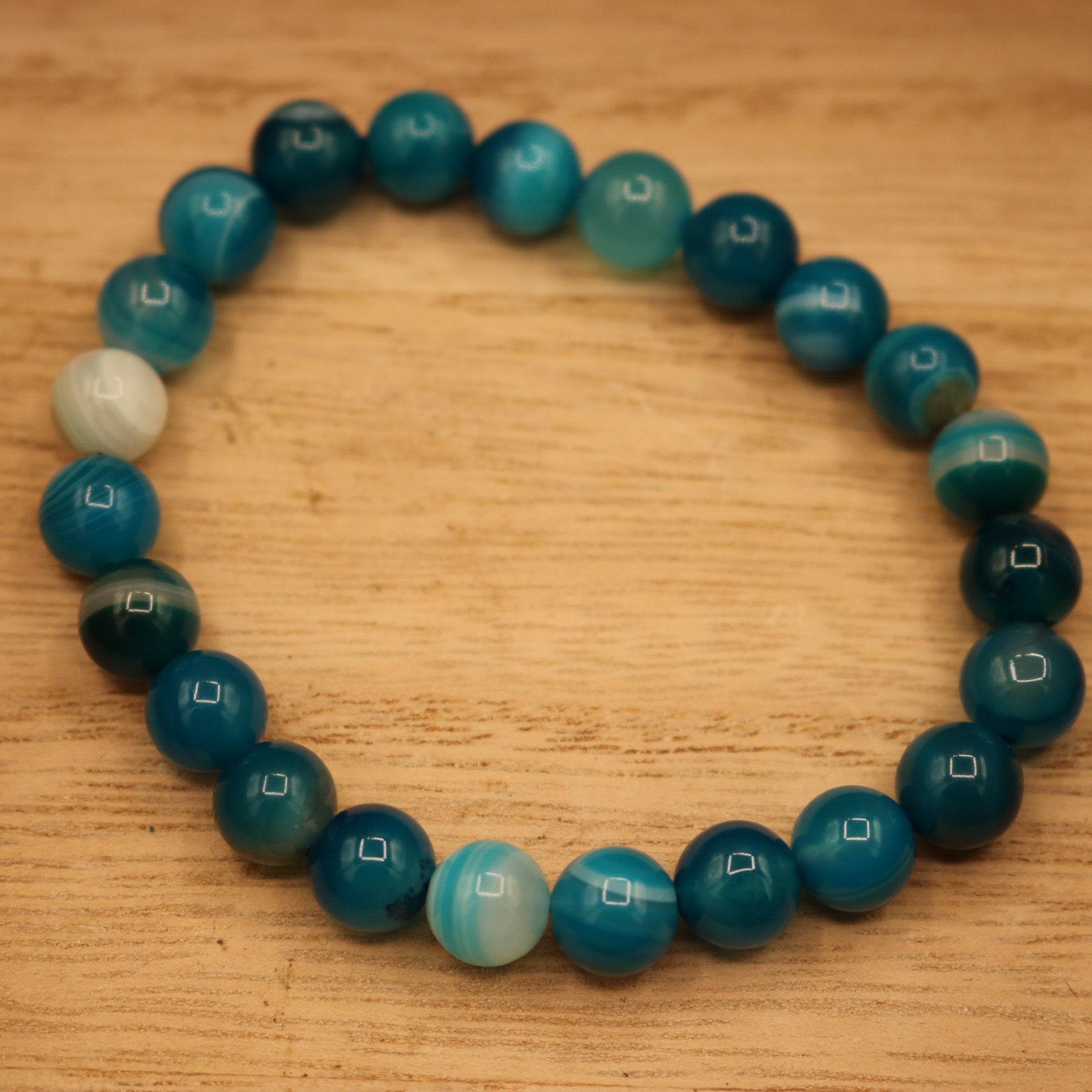 Bright Blue Agate Stone Beaded Stretchy Bracelet