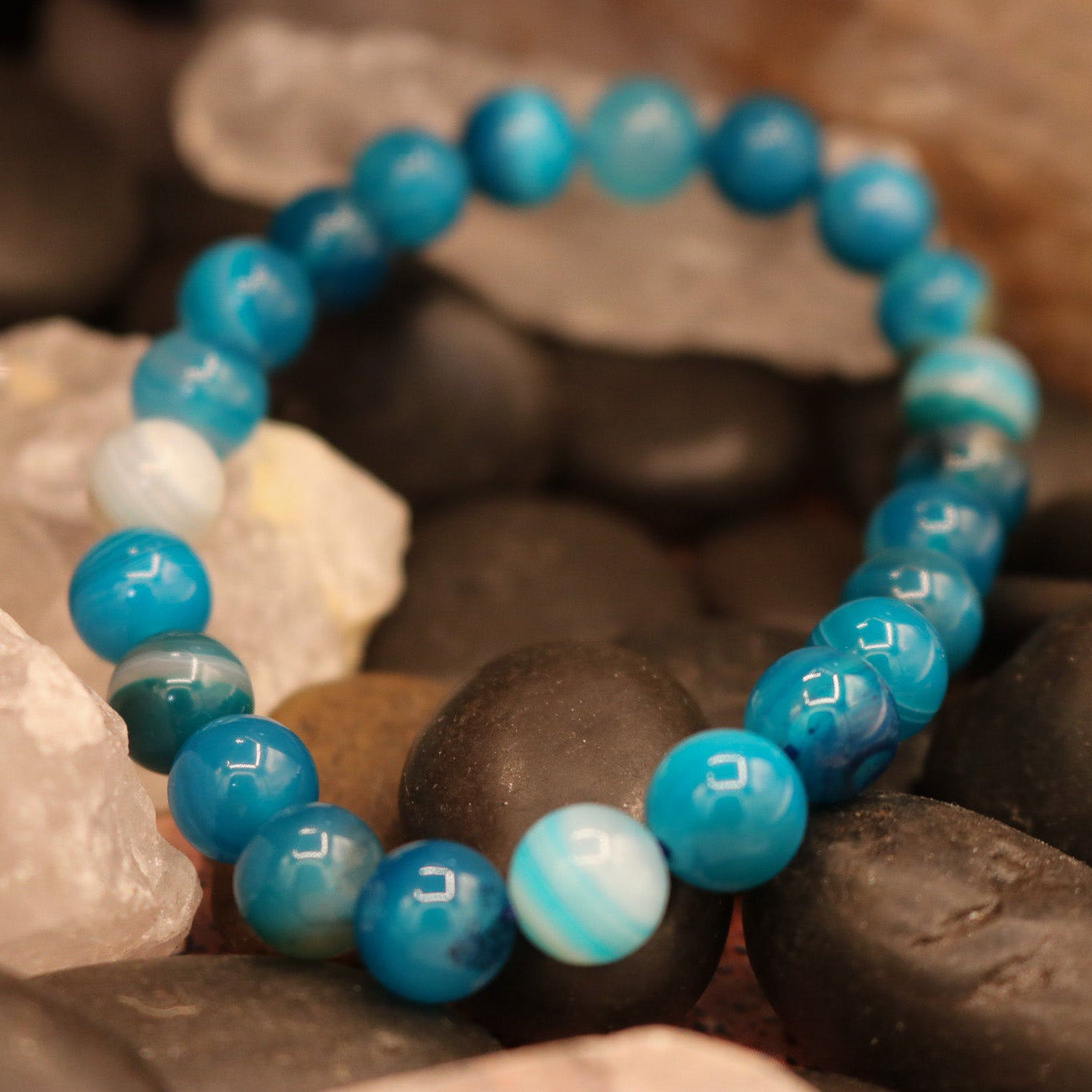 Bright Blue Agate Stone Beaded Stretchy Bracelet