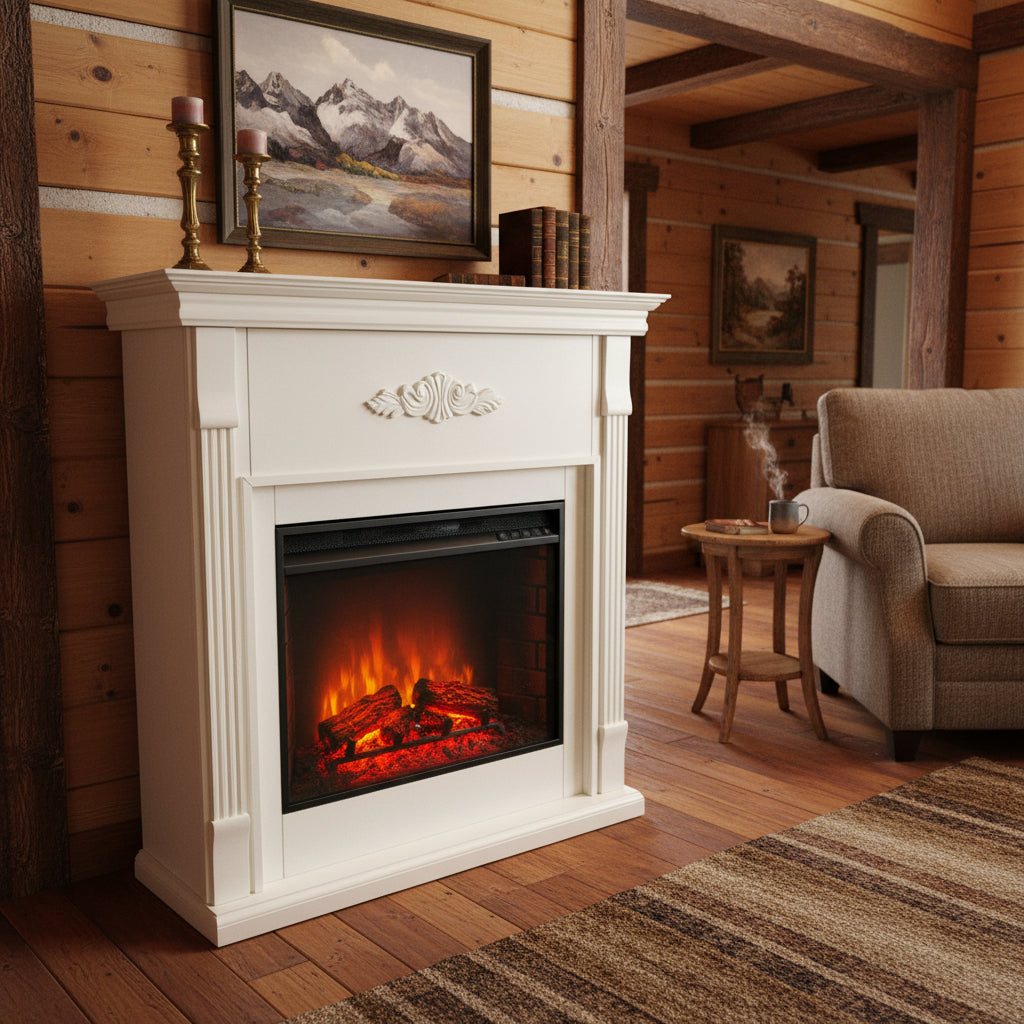 Southern Enterprises Ivory Electric Fireplace with Remote Control