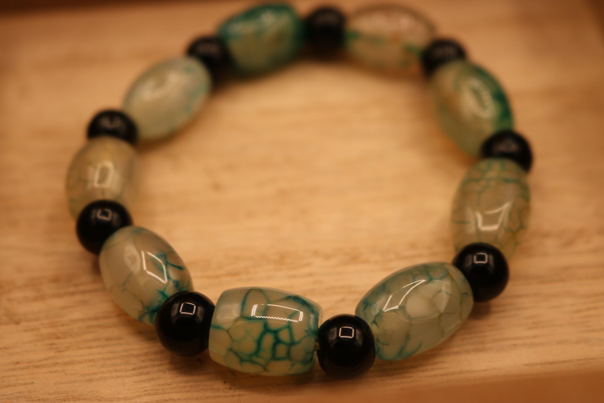 Elegant Black Beads with Colored Beads Stretch Bracelet