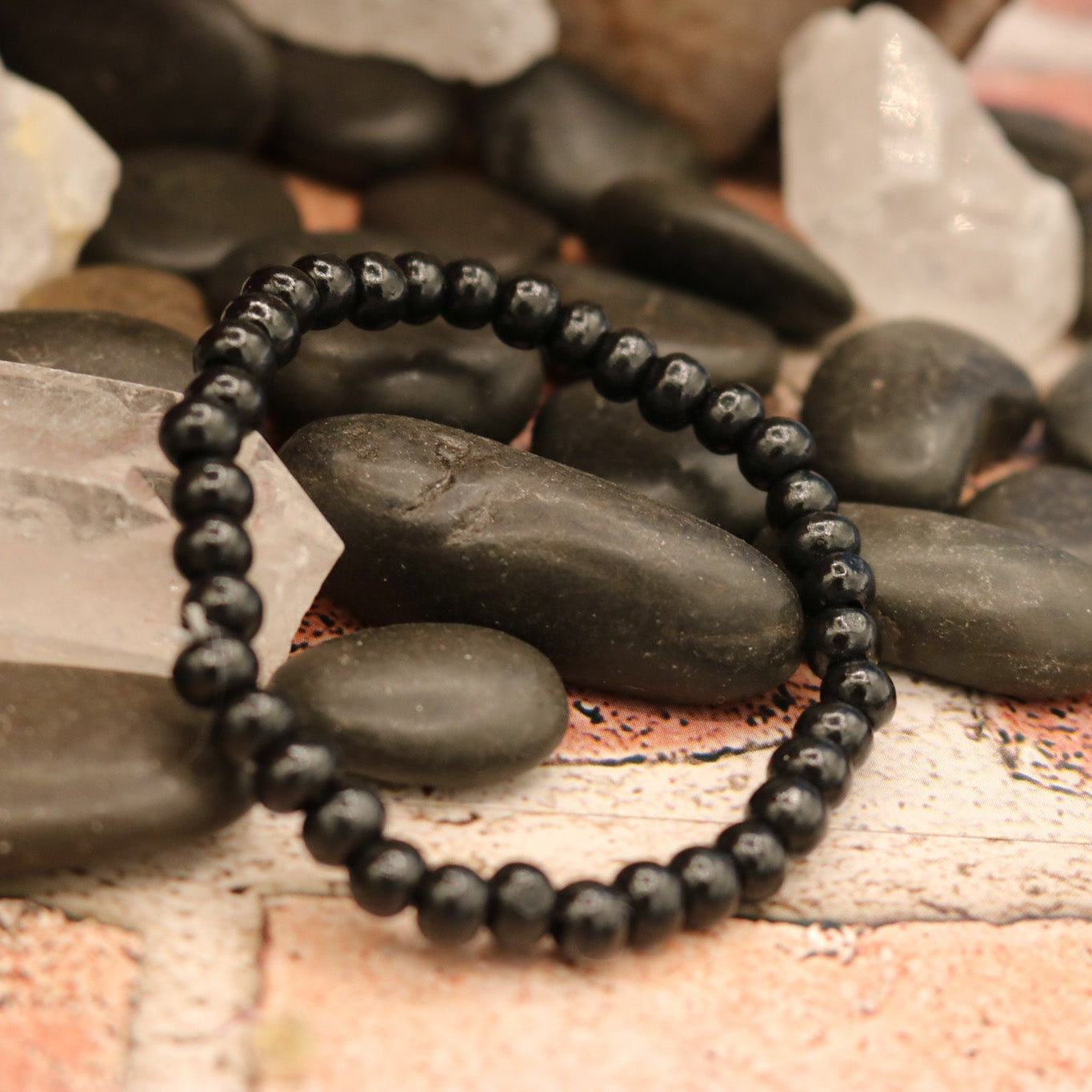 Black Wooden Beaded Elastic Bracelet