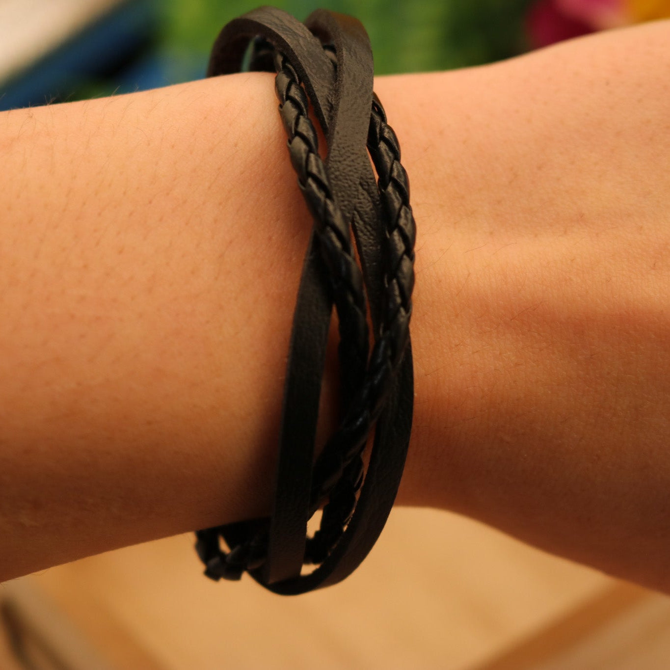 Black Leather Adjustable Bracelet
