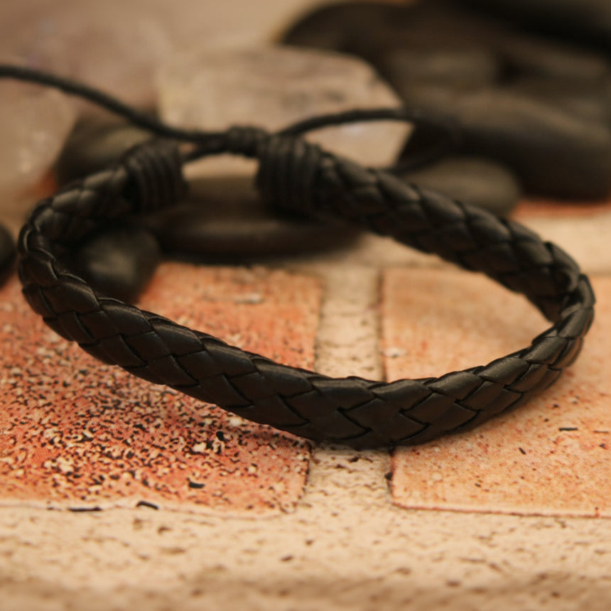 Entwine Black Leather Adjustable Bracelet