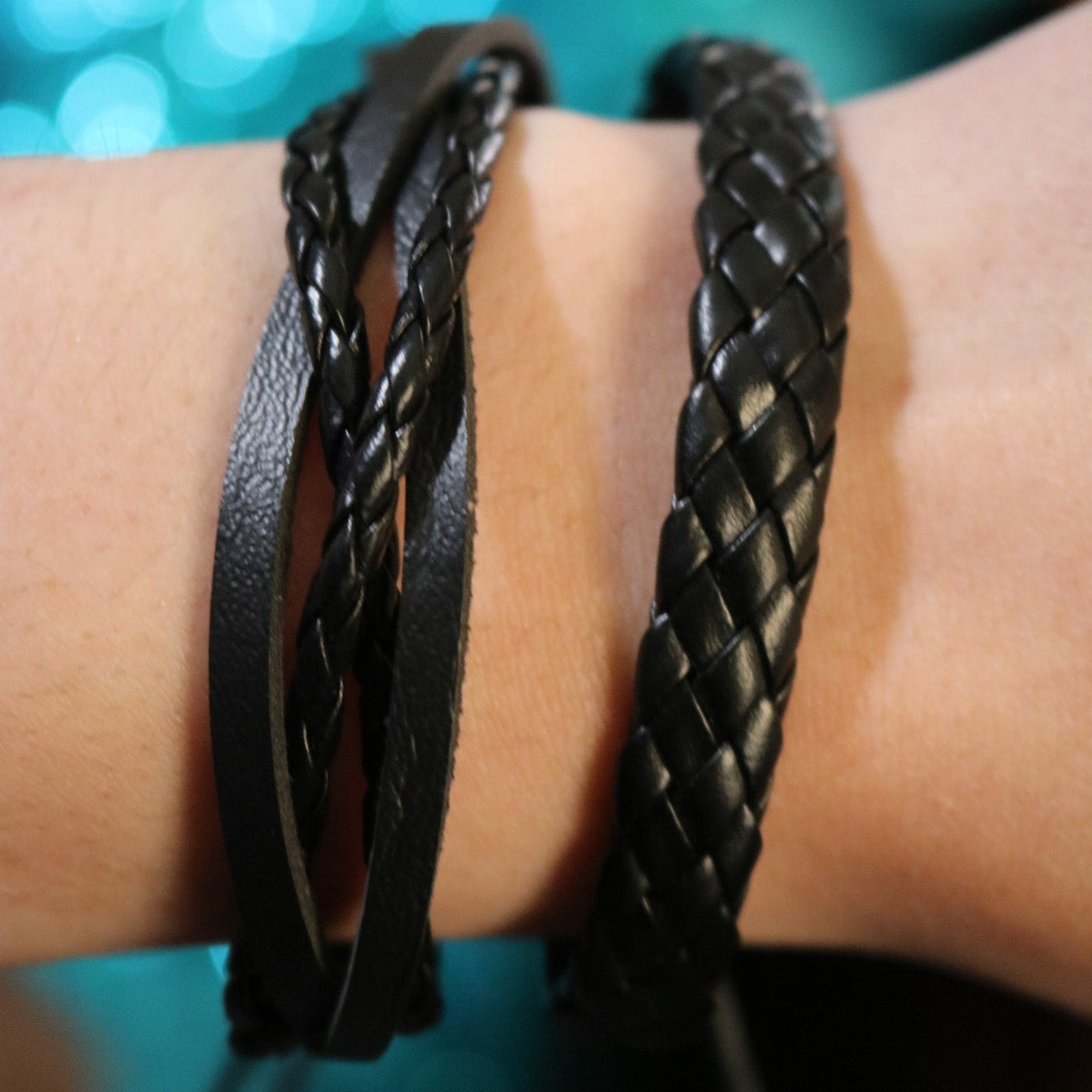 Entwine Black Leather Adjustable Bracelet