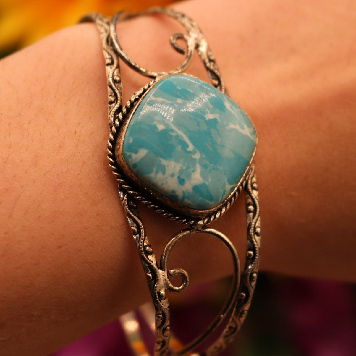 Elegant Larimar Stone Cuff Bracelet