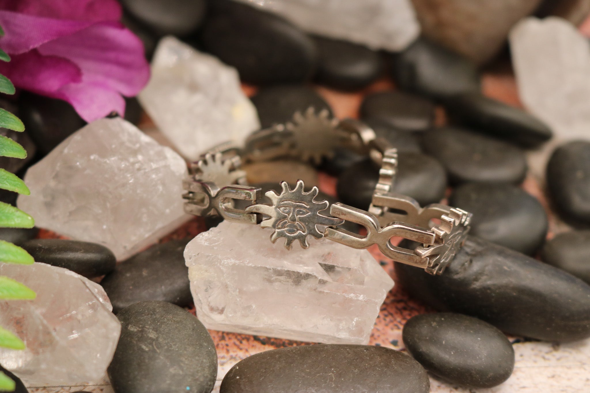 Chrome Sun Burst Chain Link Bracelet