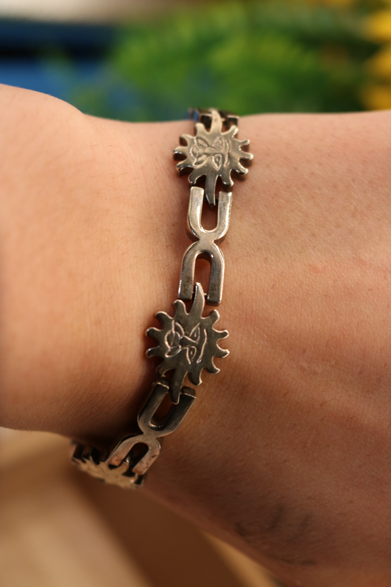 Chrome Sun Burst Chain Link Bracelet