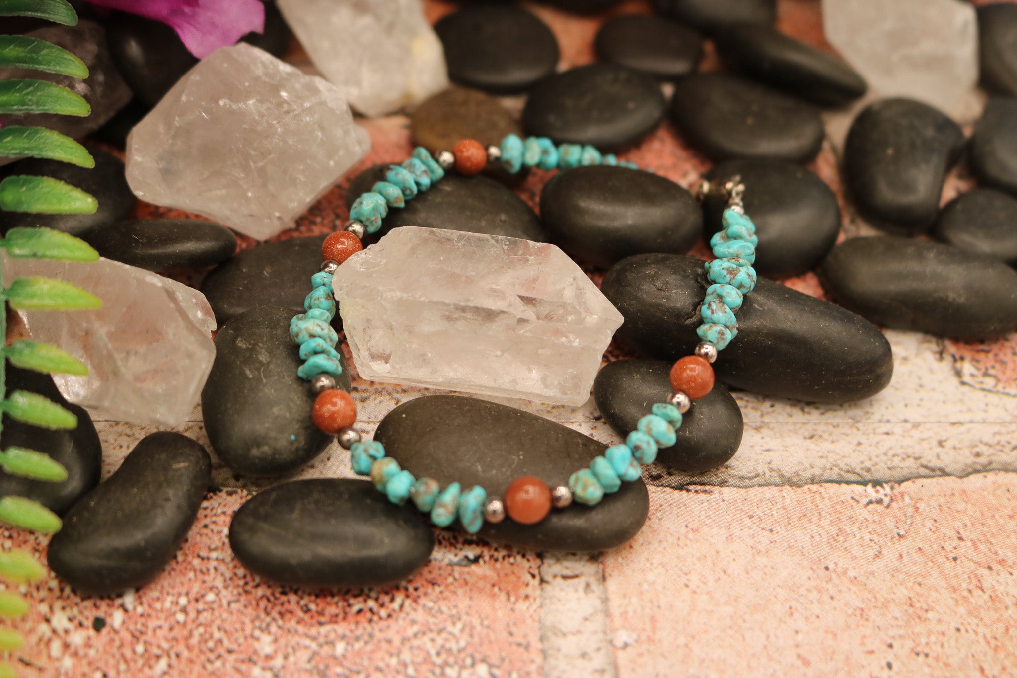 Turquoise and Gold Stone Accent Beaded Bracelet