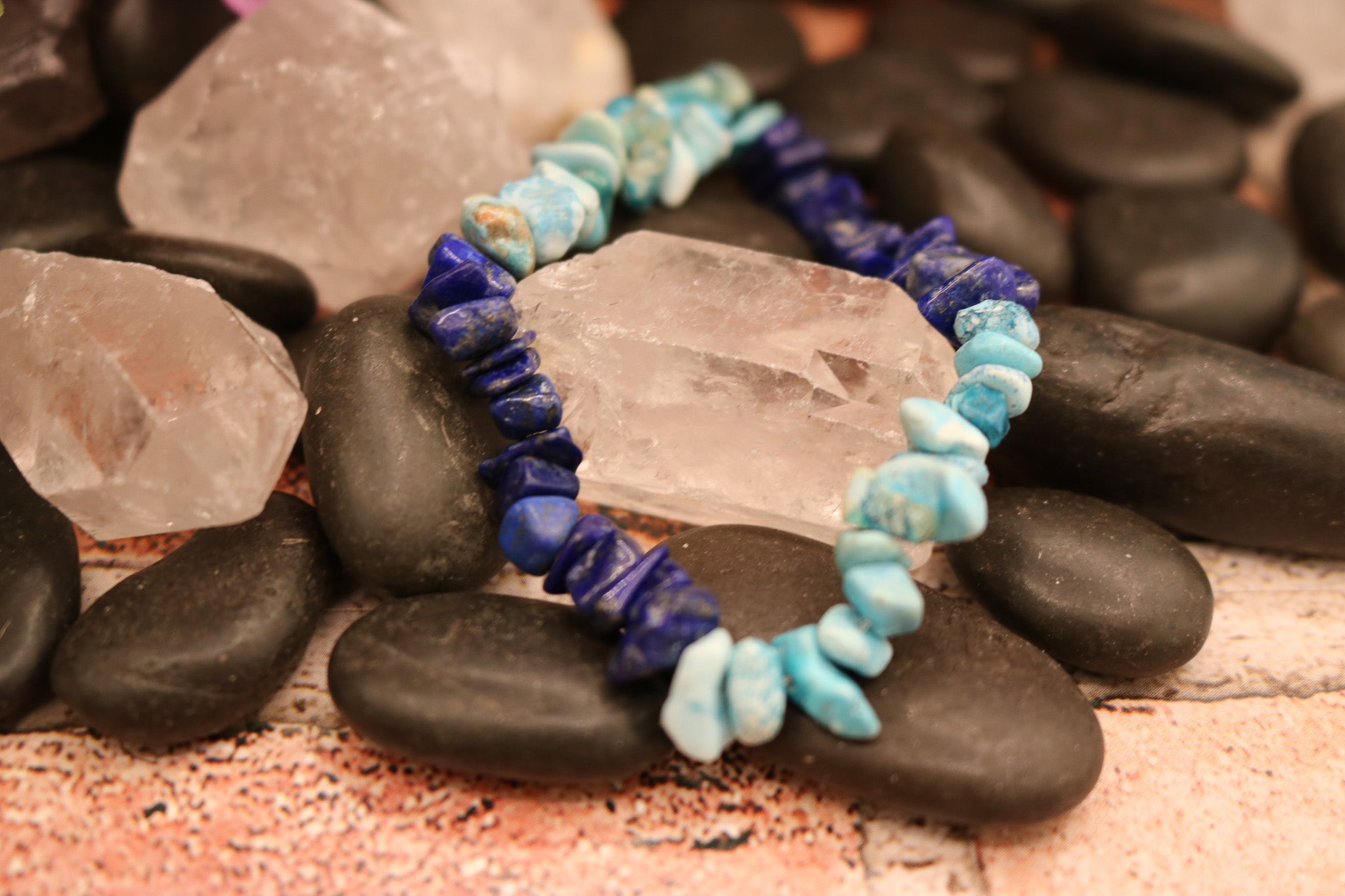 Beautiful Turquoise and Lapis Lazuli Stone Stretch Bracelet