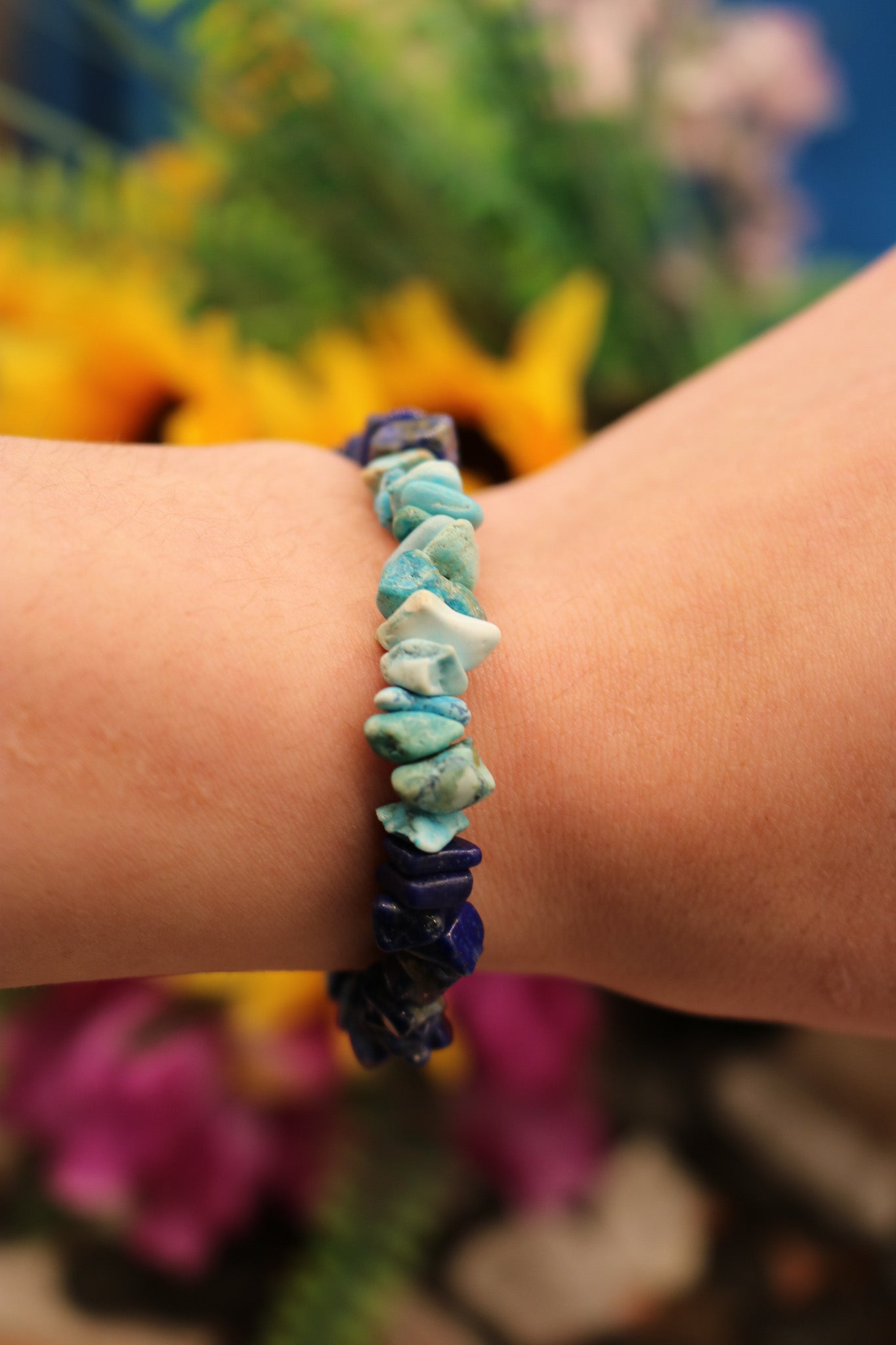 Beautiful Turquoise and Lapis Lazuli Stone Stretch Bracelet