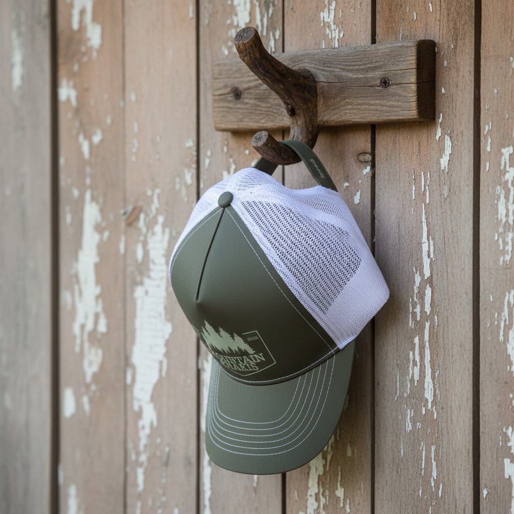 mountain khakis trucker hat adjustable snapback olive green white mesh outdoor cap