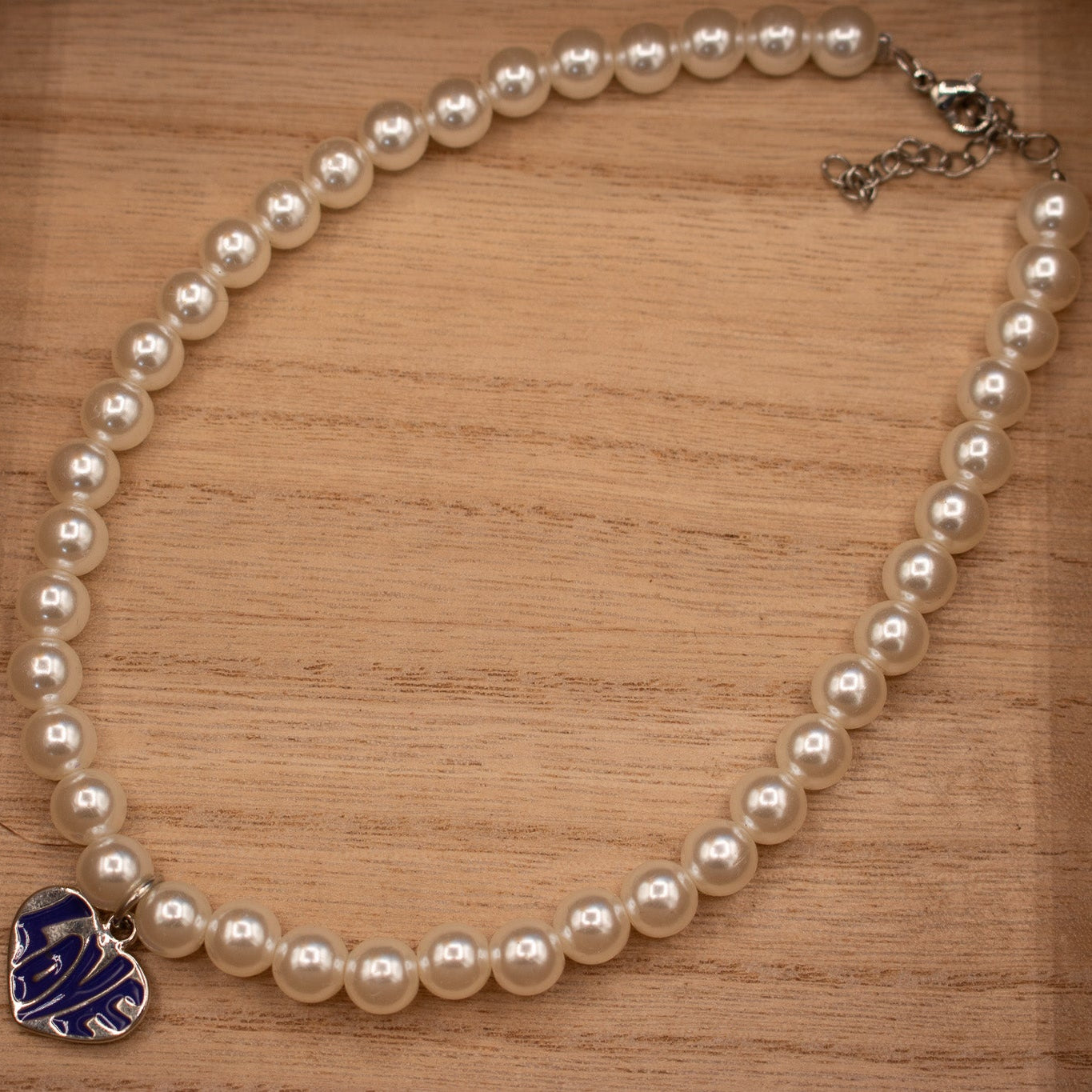 Faux Pearl Necklace with Love Heart Charm