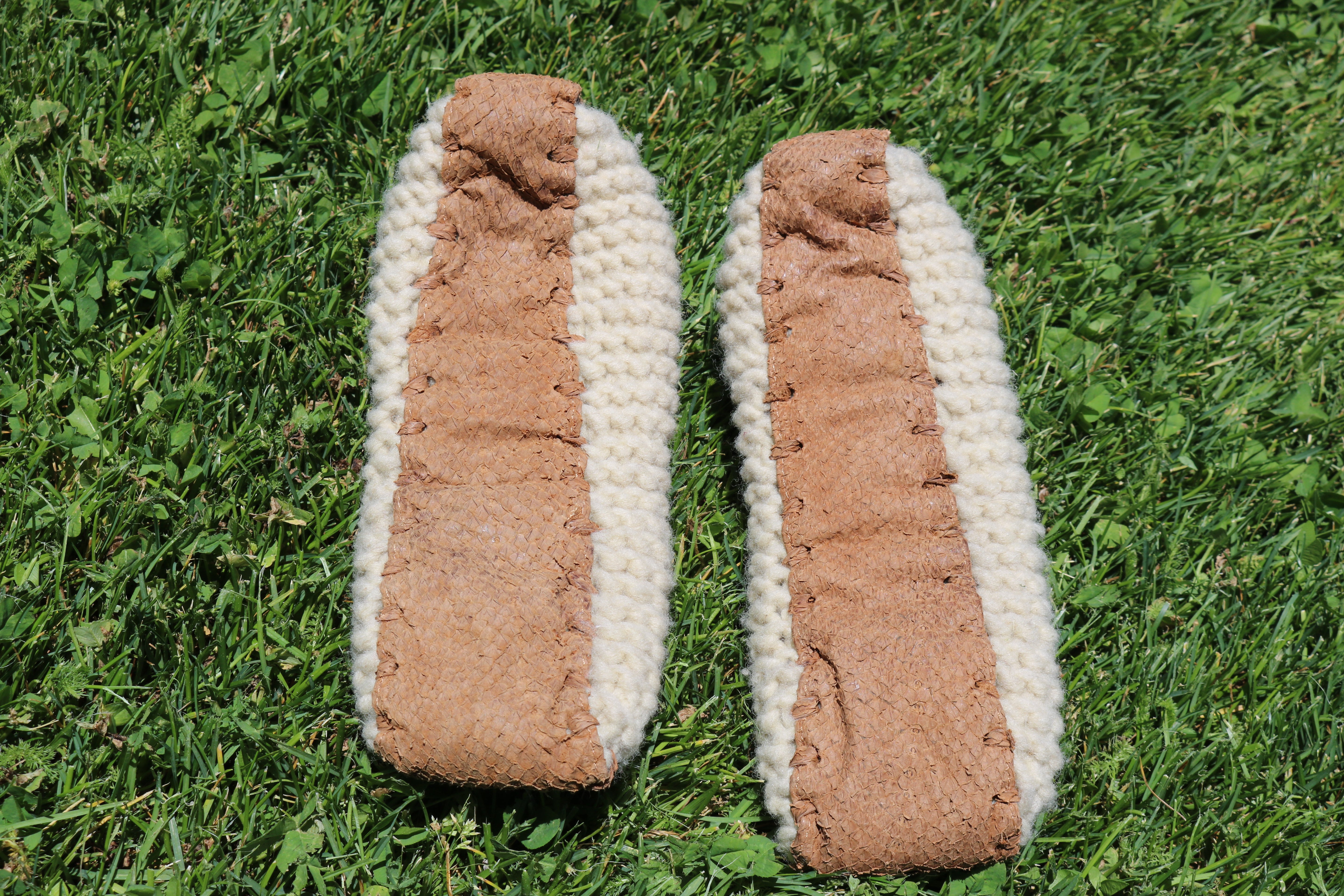 Handmade Knitted Slippers Wool House Shoes Cream Leather Sole 10 Inch Foot Cozy