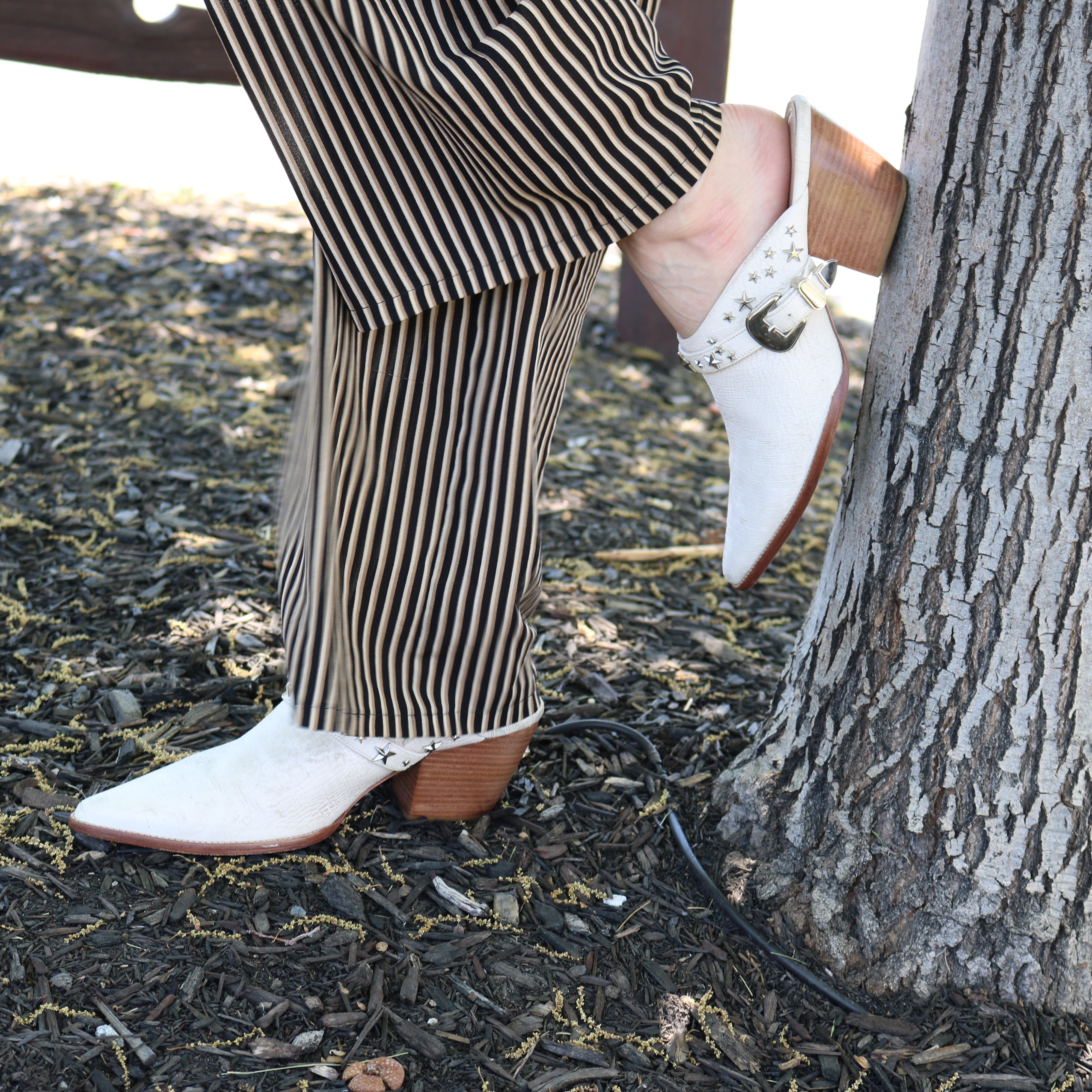 Kate Bosworth x Matisse White Studded Mule Booties – Vintage Star Slip-On Western Size 10M