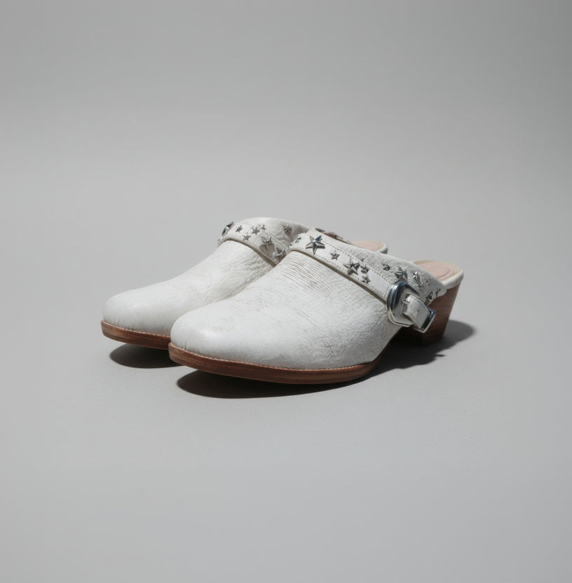 Kate Bosworth x Matisse White Studded Mule Booties – Vintage Star Slip-On Western Size 10M