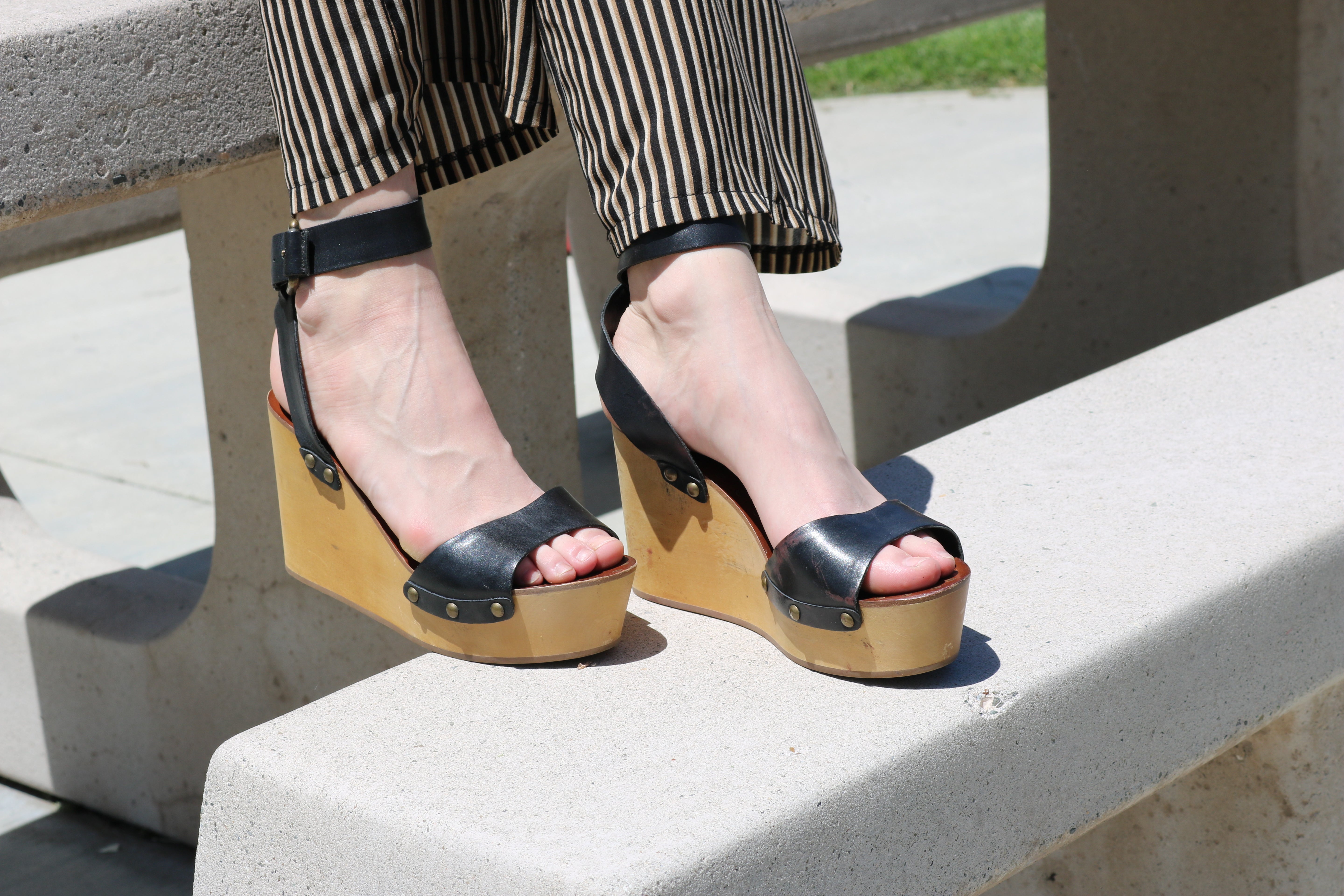 ASH Black Leather Wooden Platform Wedge Sandals – Women’s Size 40 (US 9–9.5)