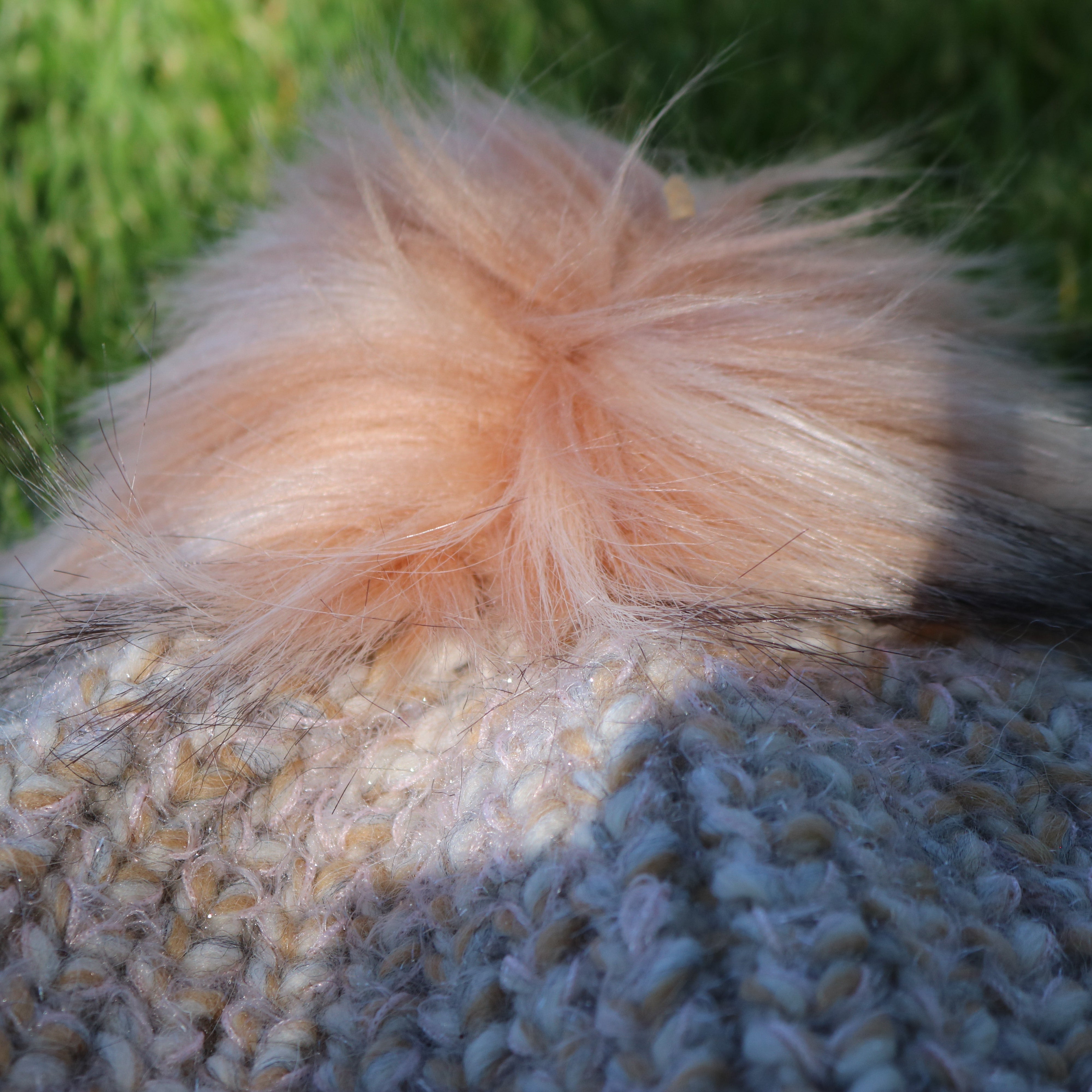 Stit Estro Lurex Melangle Faux Fur Pompom Beanie Color Tan