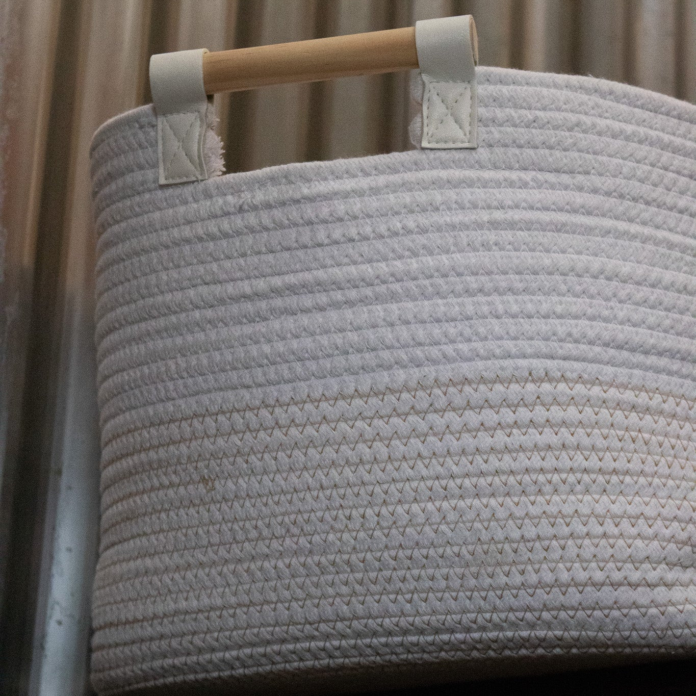 RGI Home Extra-Large Woven White Basket with Wooden Handles