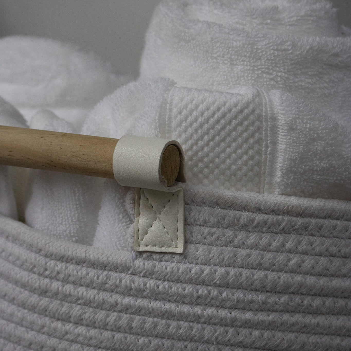 RGI Home Extra-Large Woven White Basket with Wooden Handles