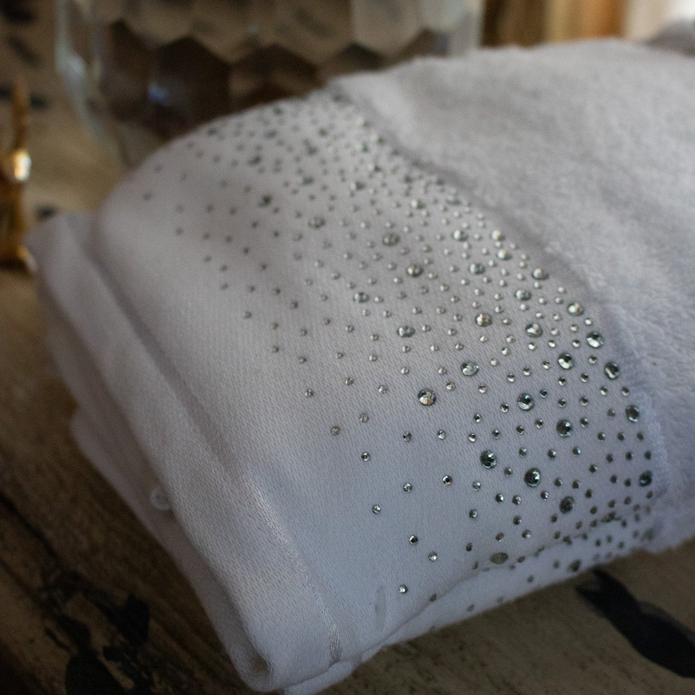 Grammercy Studio Set of 2 White with Rhinestones Hand Towels