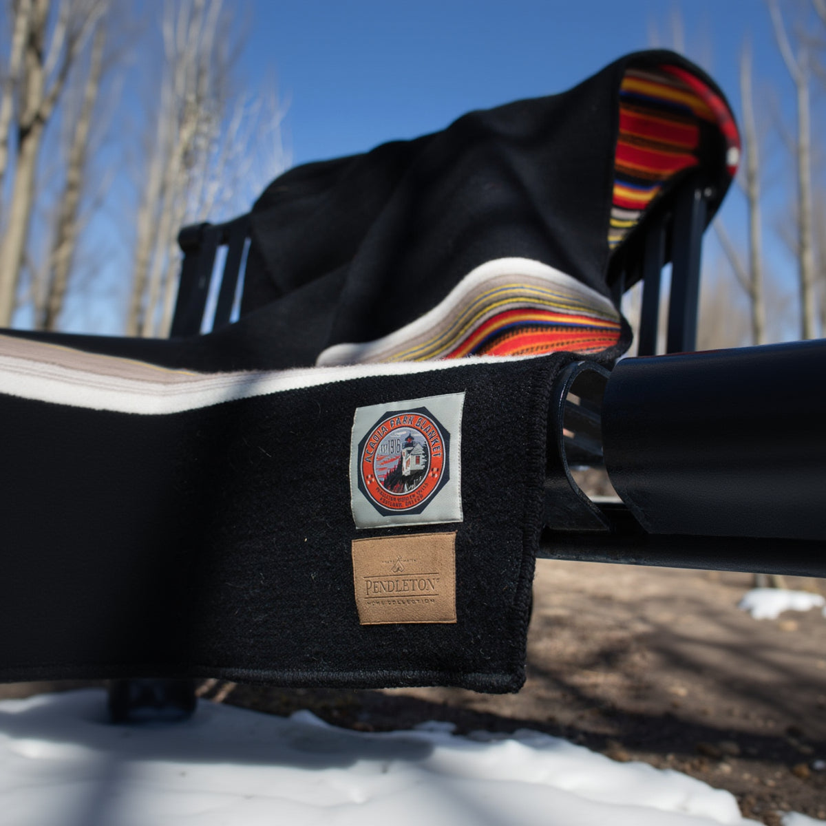 Black Pendleton Acadia National Park Throw Blanket with Leather Carrier
