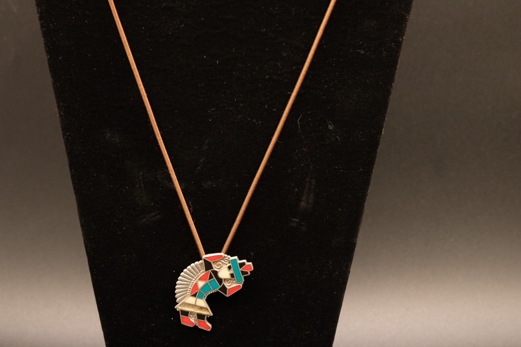 Vintage Zuni Dancer Pendant Bolo Tie