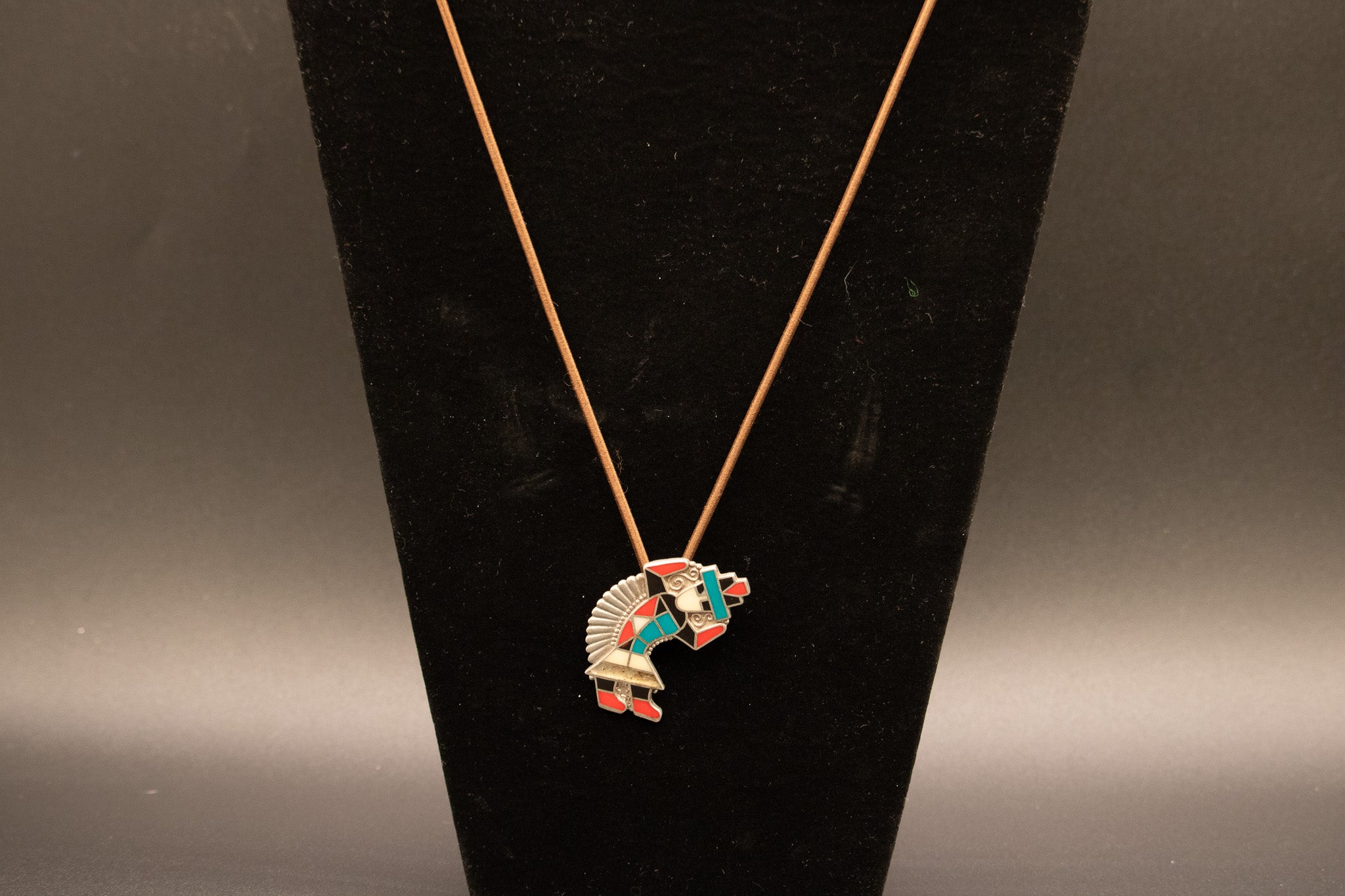 Vintage Zuni Dancer Pendant Bolo Tie
