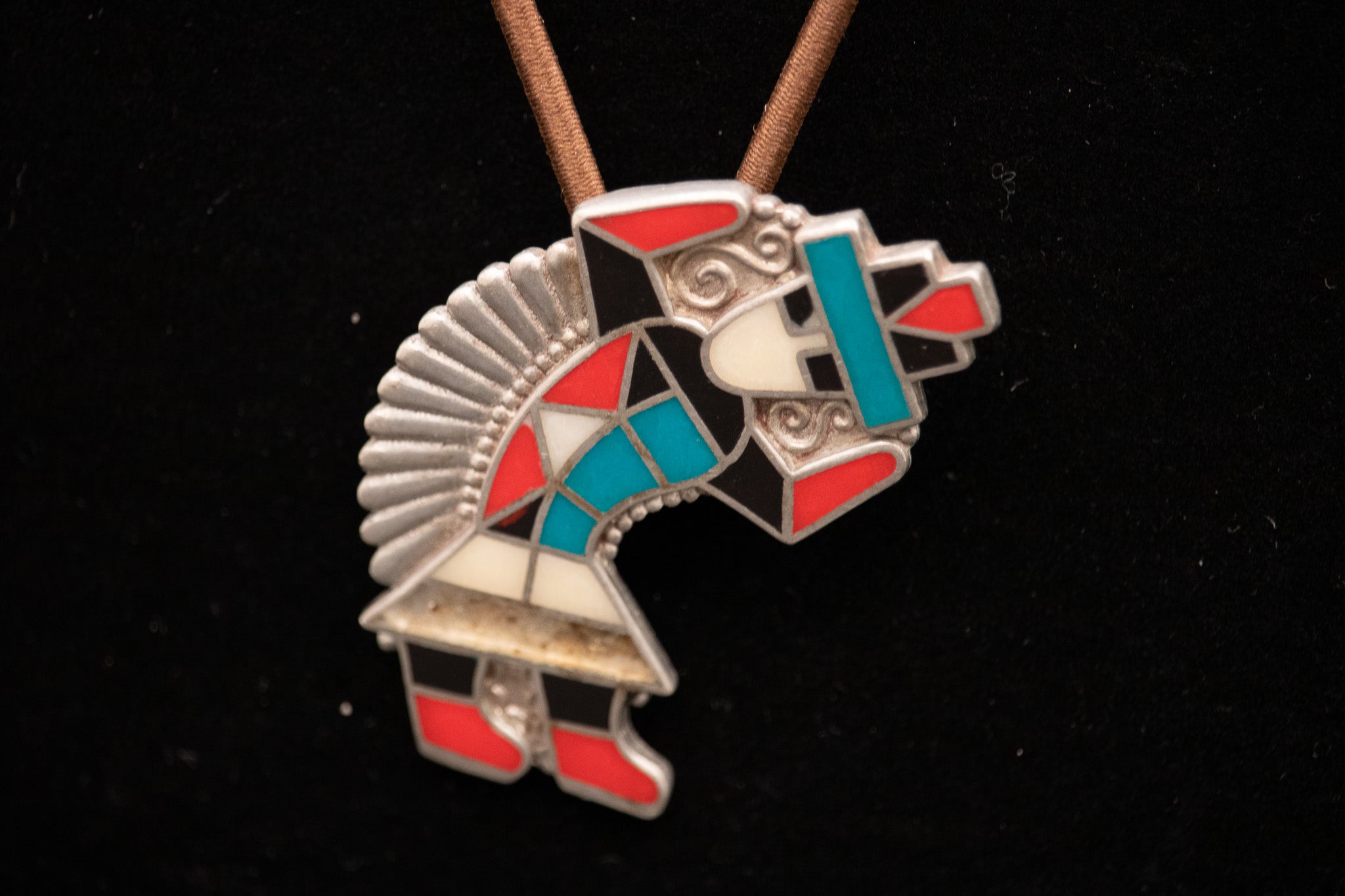 Vintage Zuni Dancer Pendant Bolo Tie