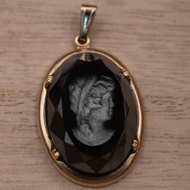 Vintage 1970's Intaglio Carved Victorian Women Cameo Style Earring and Charm Jewelry Set