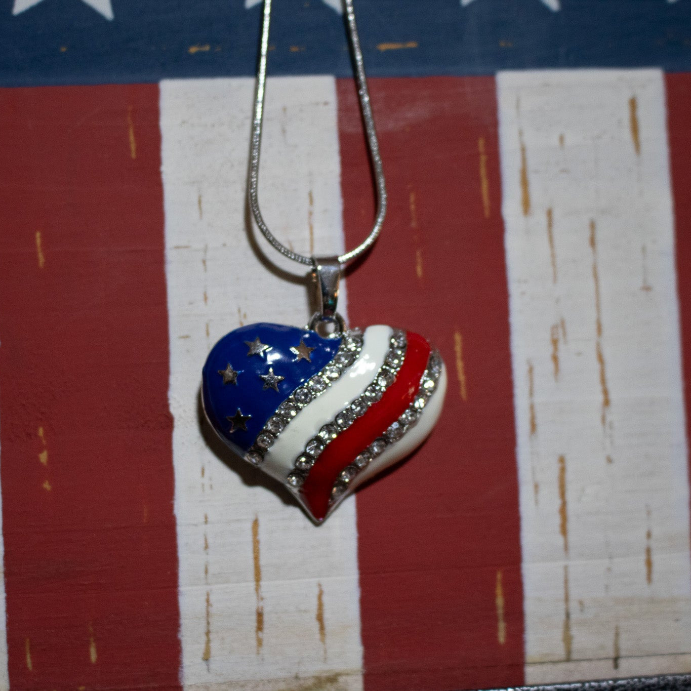 Heart American Flag Charm Necklace