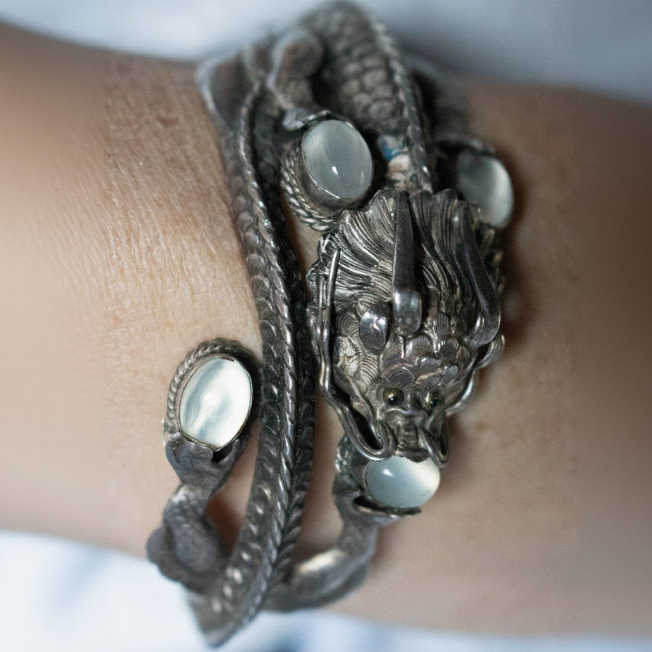1980's Chinese Sterling Silver Tabet Dragon Bracelet
