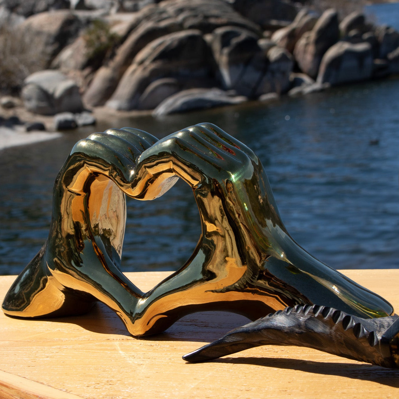 Golden Heart Hands Sculpture