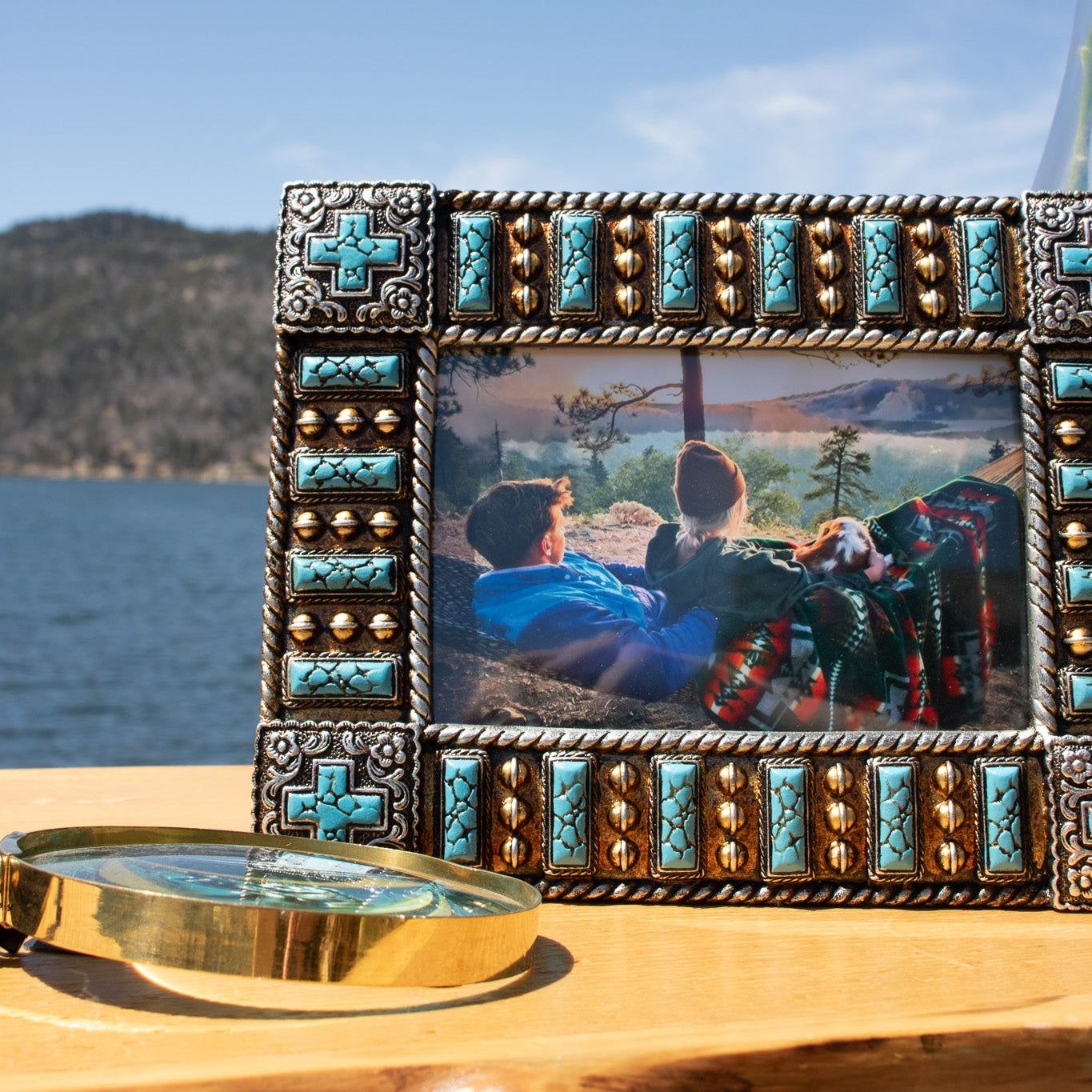 Turquoise Hills Beaded Cross Picture Frame