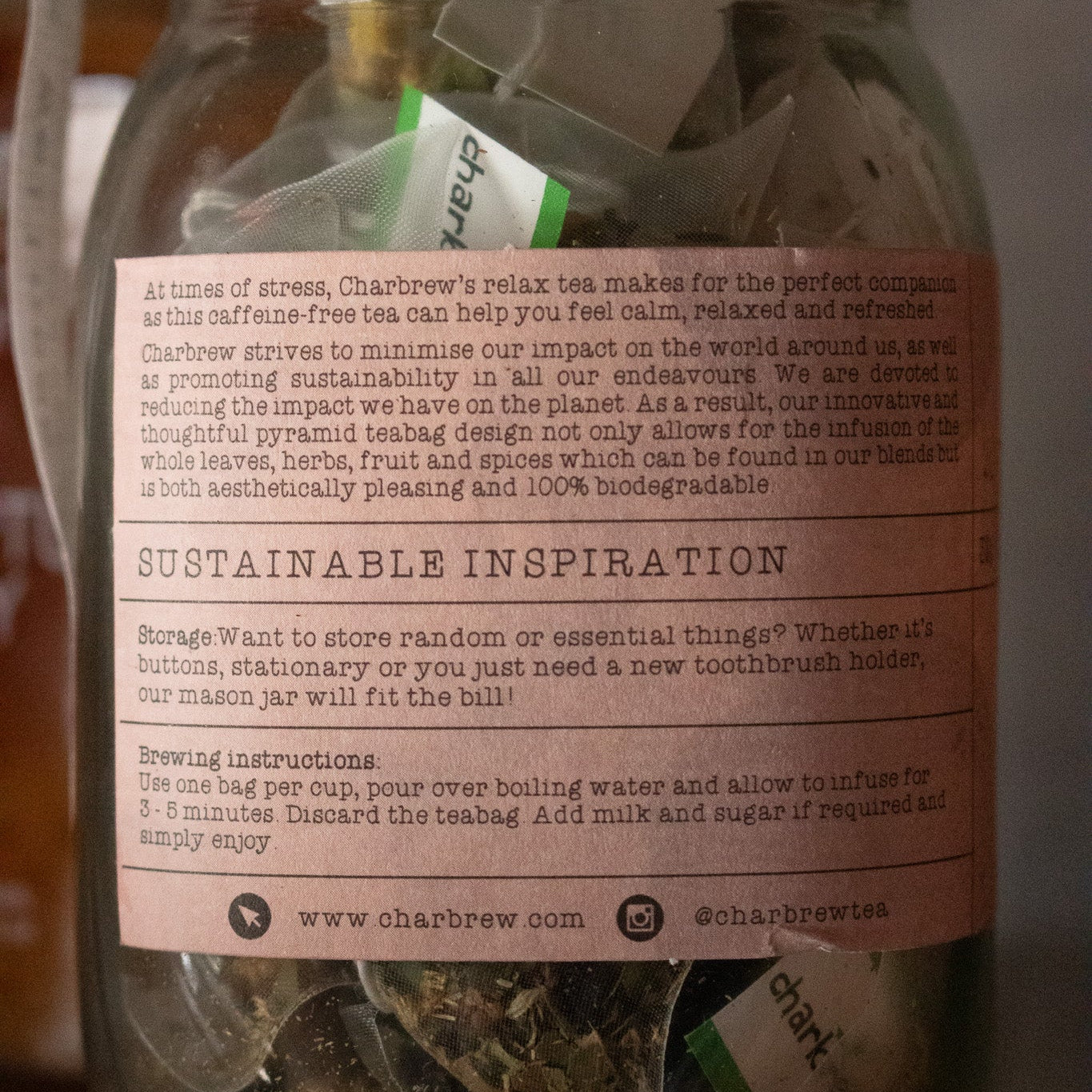 Charbrew Relax Wellness Tea Jar with 16 Bio Tea Pyramids