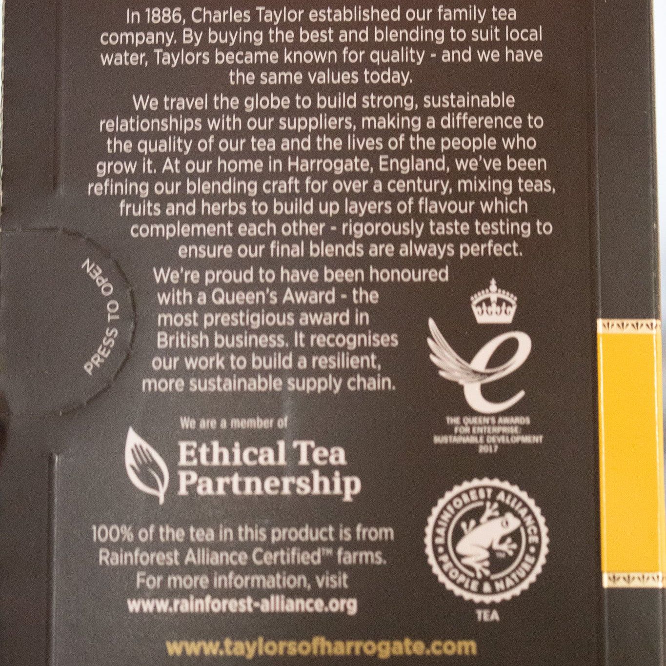 Taylors of Harrogate Black Tea 20 Individually Tagged and Wrapped Bags