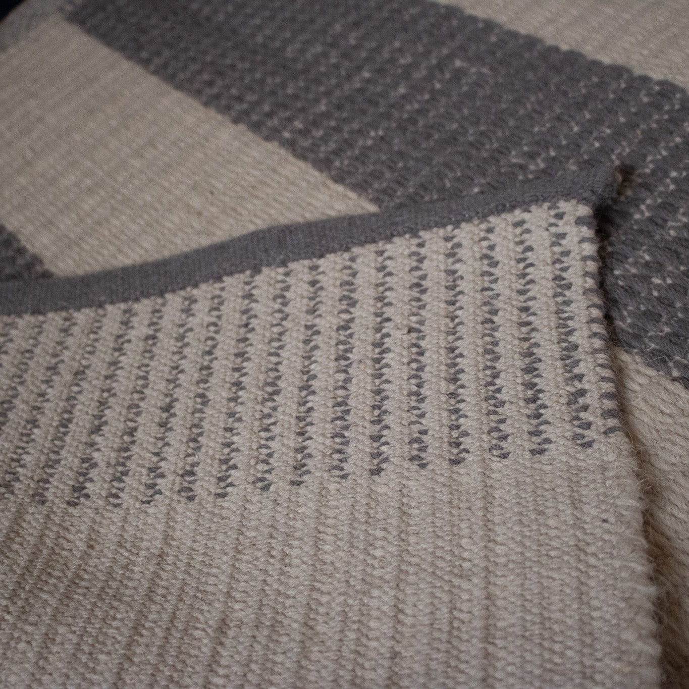 Hand-woven Wool Rug Grey and White colored Stripe Print