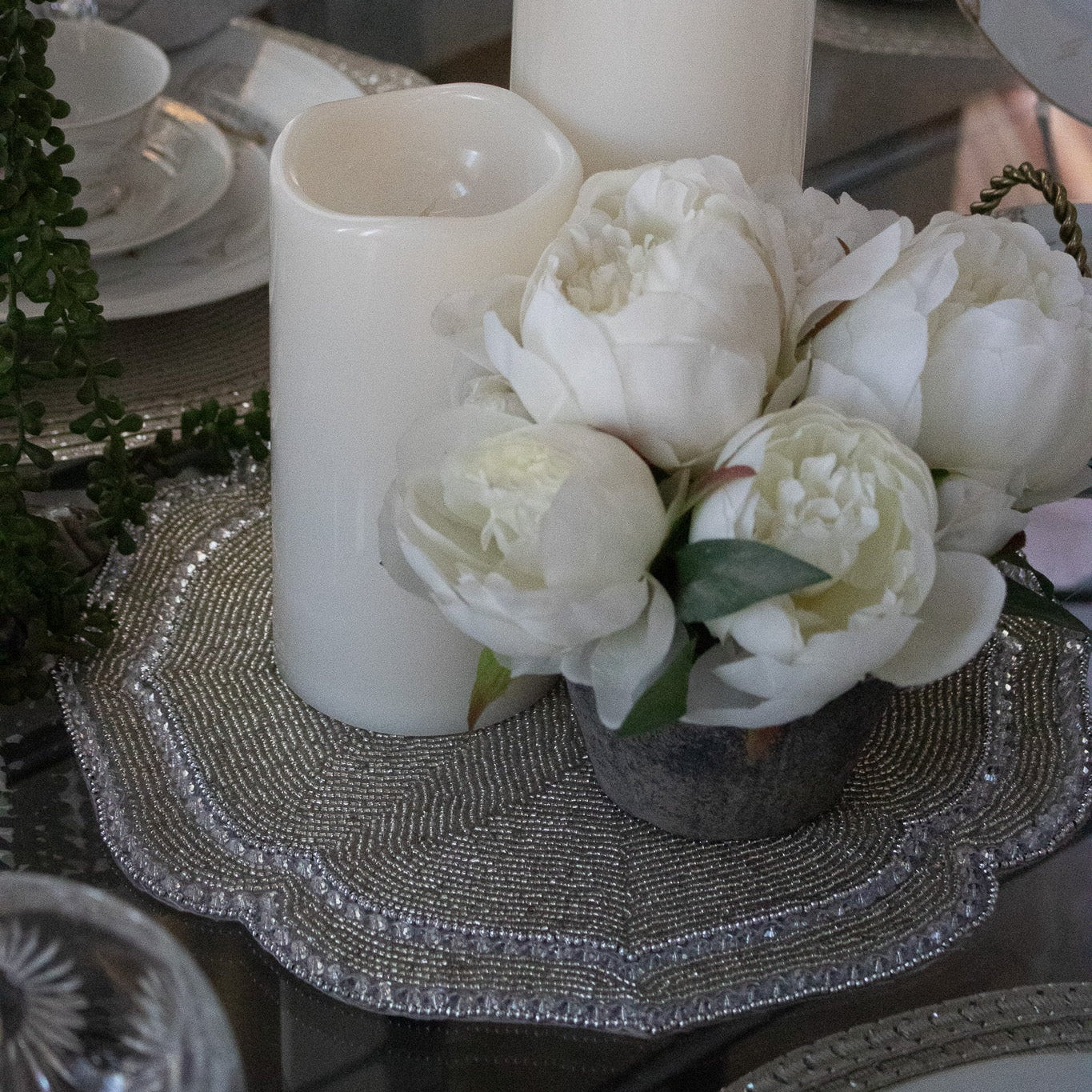 Elegant Rachel Zoe -Beaded Silver Charger